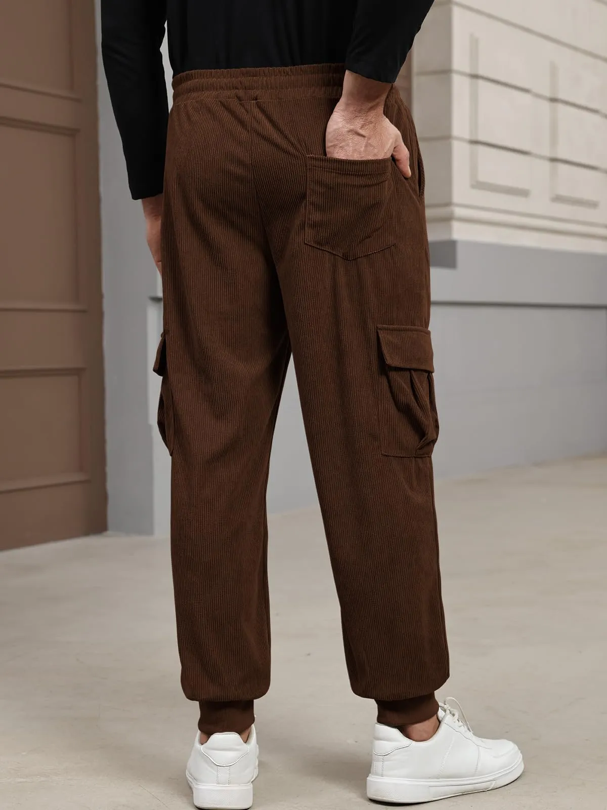 Suwangi Pantaloni Jogging Cargo in Velluto a Coste da Uomo - immagine 2