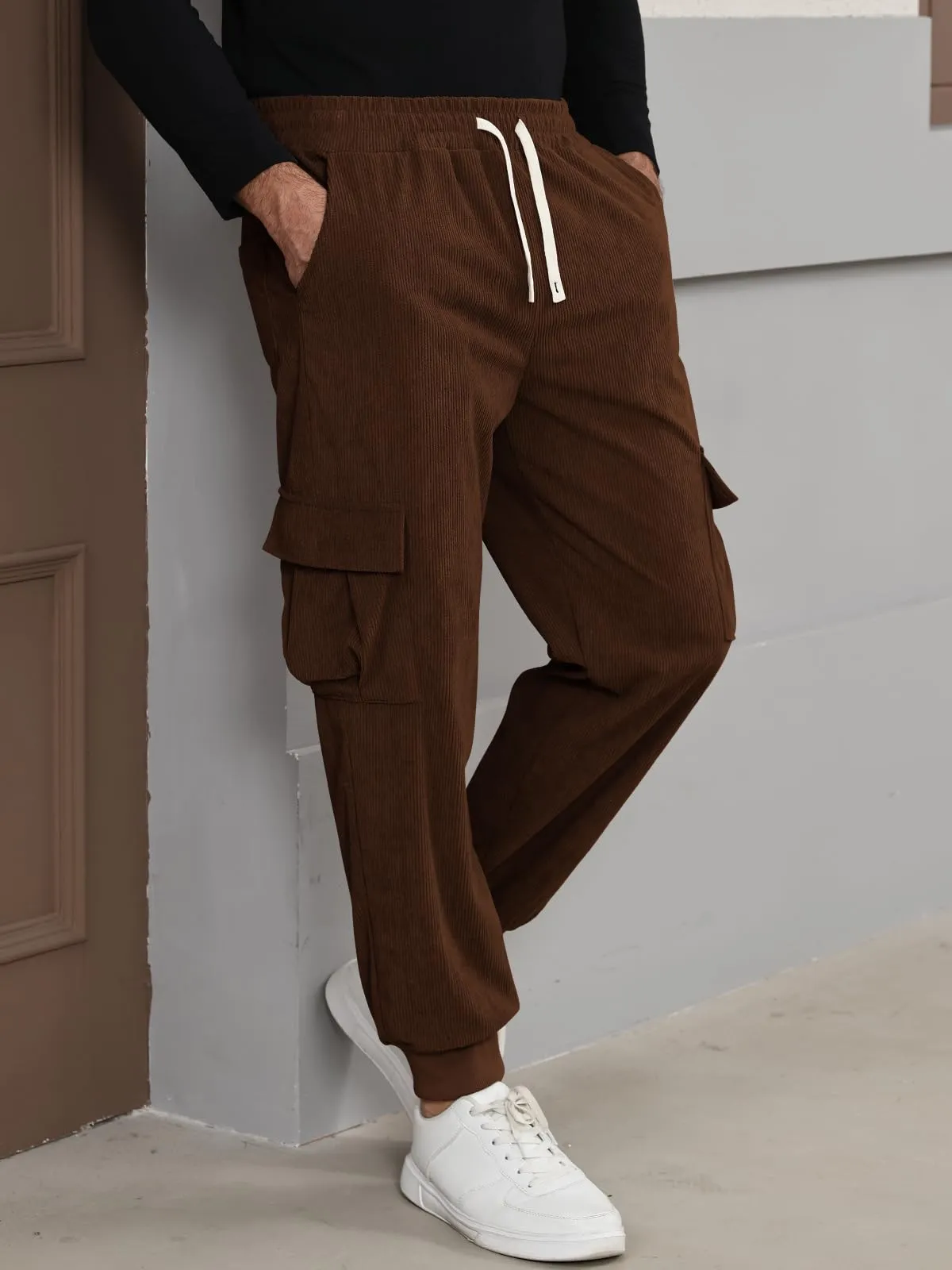 Suwangi Pantaloni Jogging Cargo in Velluto a Coste da Uomo - immagine 3
