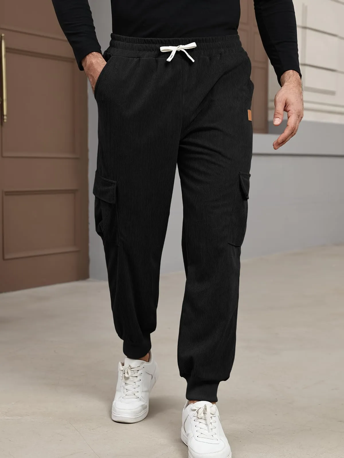 Suwangi Pantaloni Jogging Cargo in Velluto a Coste da Uomo - immagine 2