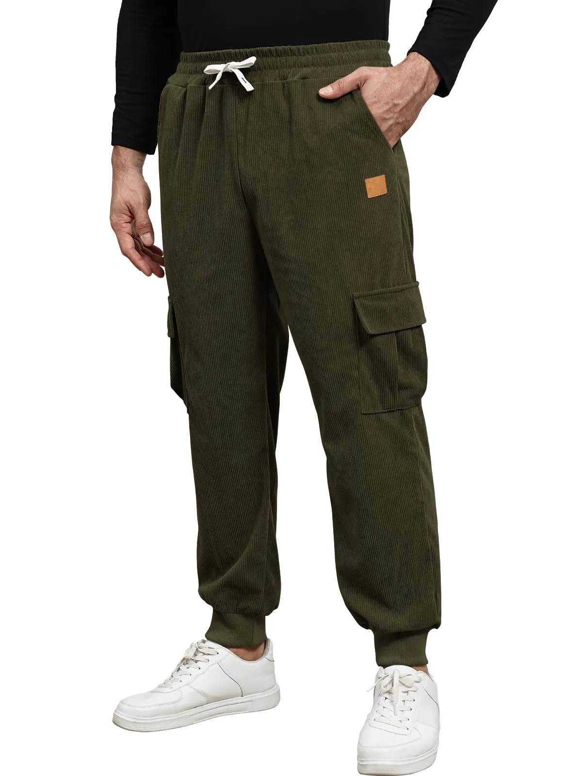 Suwangi Pantaloni Jogging Uomo in Velluto a Coste Cargo con Tasche - immagine 1