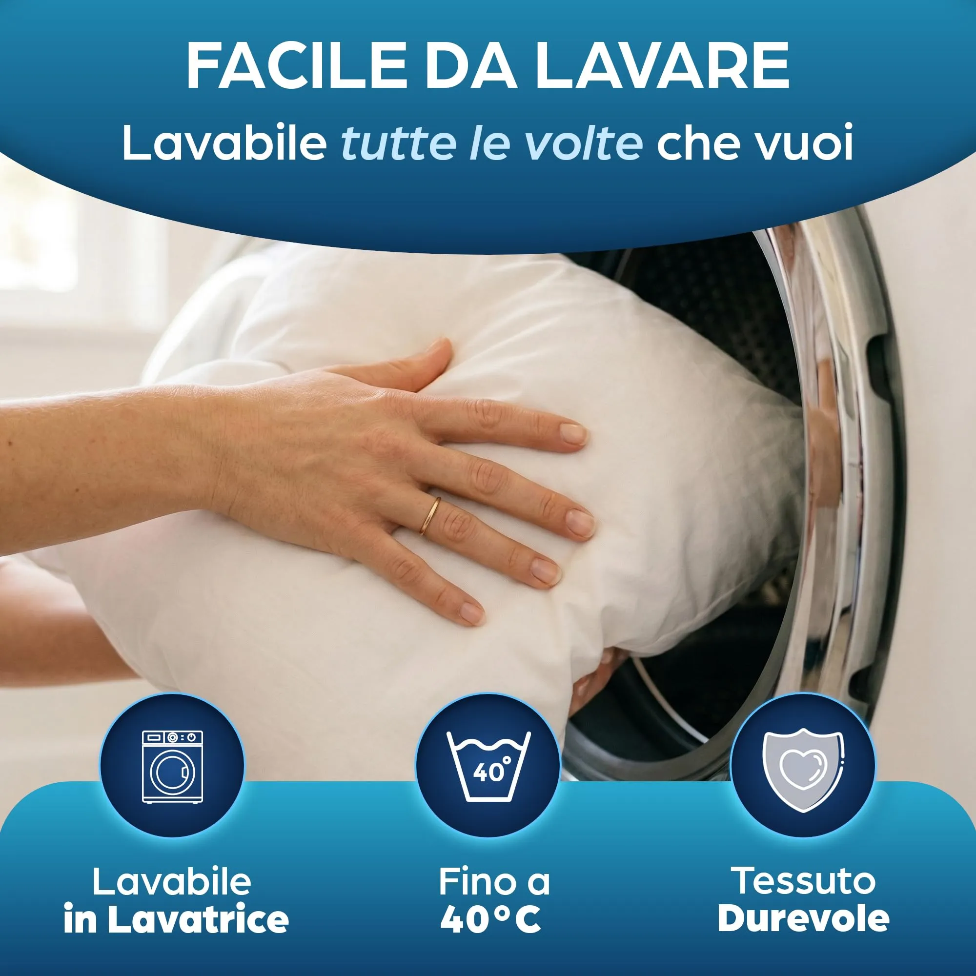 Flowen Imbottitura Cuscini per Divano e Letto, 50x50, 2 Pezzi, Poliestere Bianco, Anallergici e Antiacaro - immagine 6