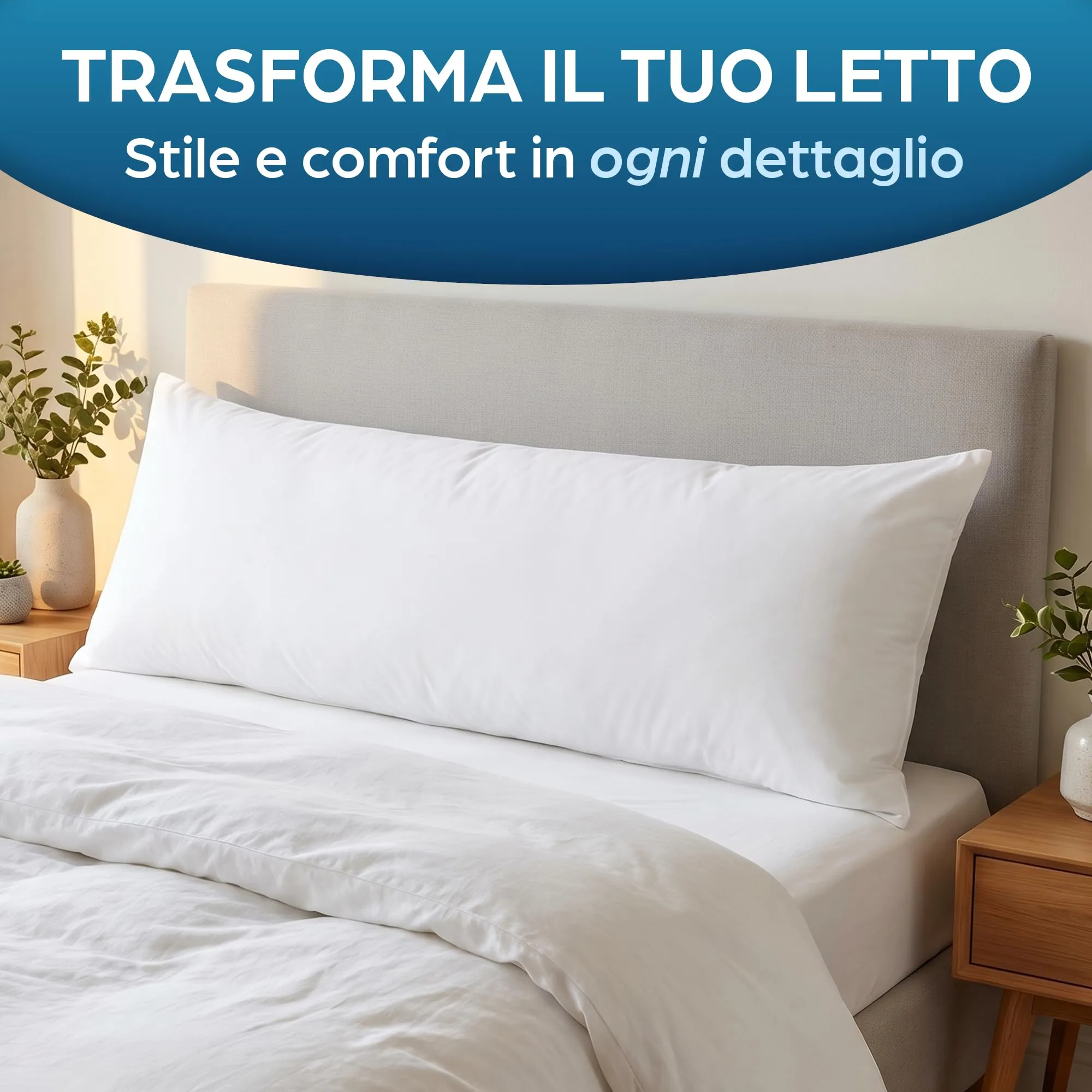 Flowen Cuscino Letto 40x145, Guanciale Lungo Antiacaro Anallergico Traspirante, Poliestere, Bianco - immagine 2