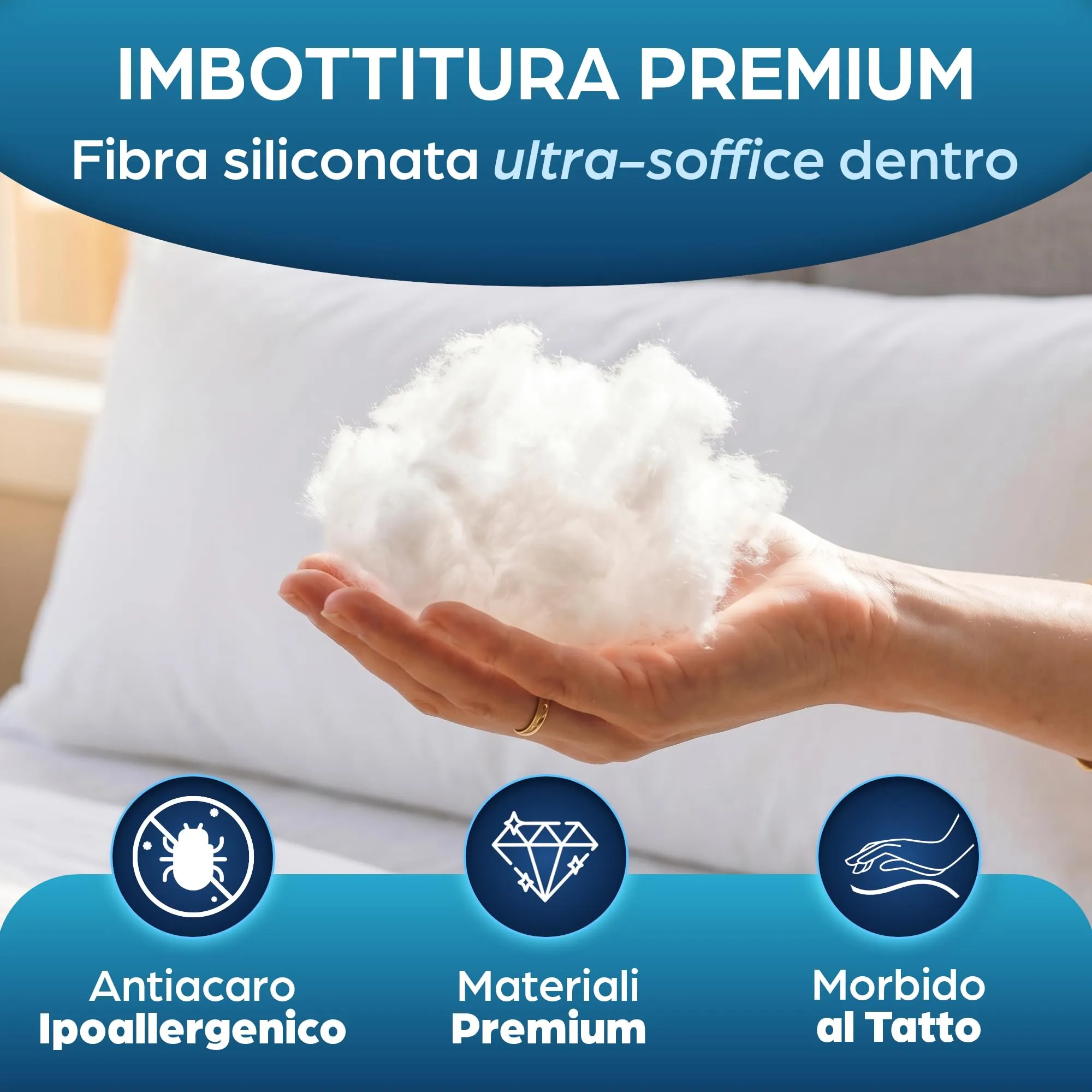 Flowen Cuscino Letto 40x145, Guanciale Lungo Antiacaro Anallergico Traspirante, Poliestere, Bianco - immagine 4
