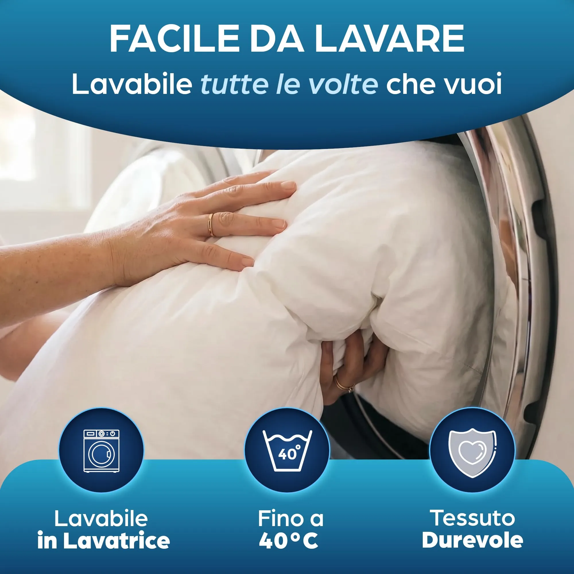 Flowen Cuscino Letto 40x145, Guanciale Lungo Antiacaro Anallergico Traspirante, Poliestere, Bianco - immagine 6