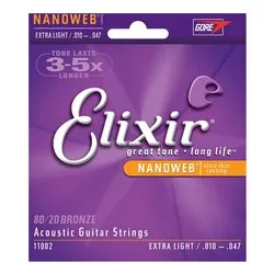Elixir Nanoweb Corde per Chitarra Acustica Bronzo 80/20, Extra Light (.010-.047) - immagine 1
