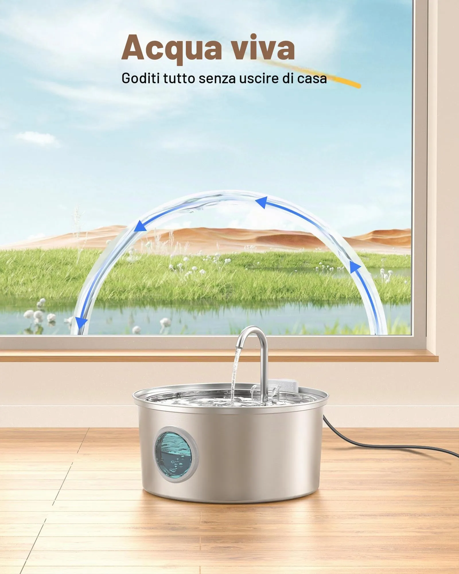 GIOTOHUN Fontana per Gatti in Acciaio Inossidabile 304, 3.2L, con 6 Filtri e 3 Spugne - immagine 3