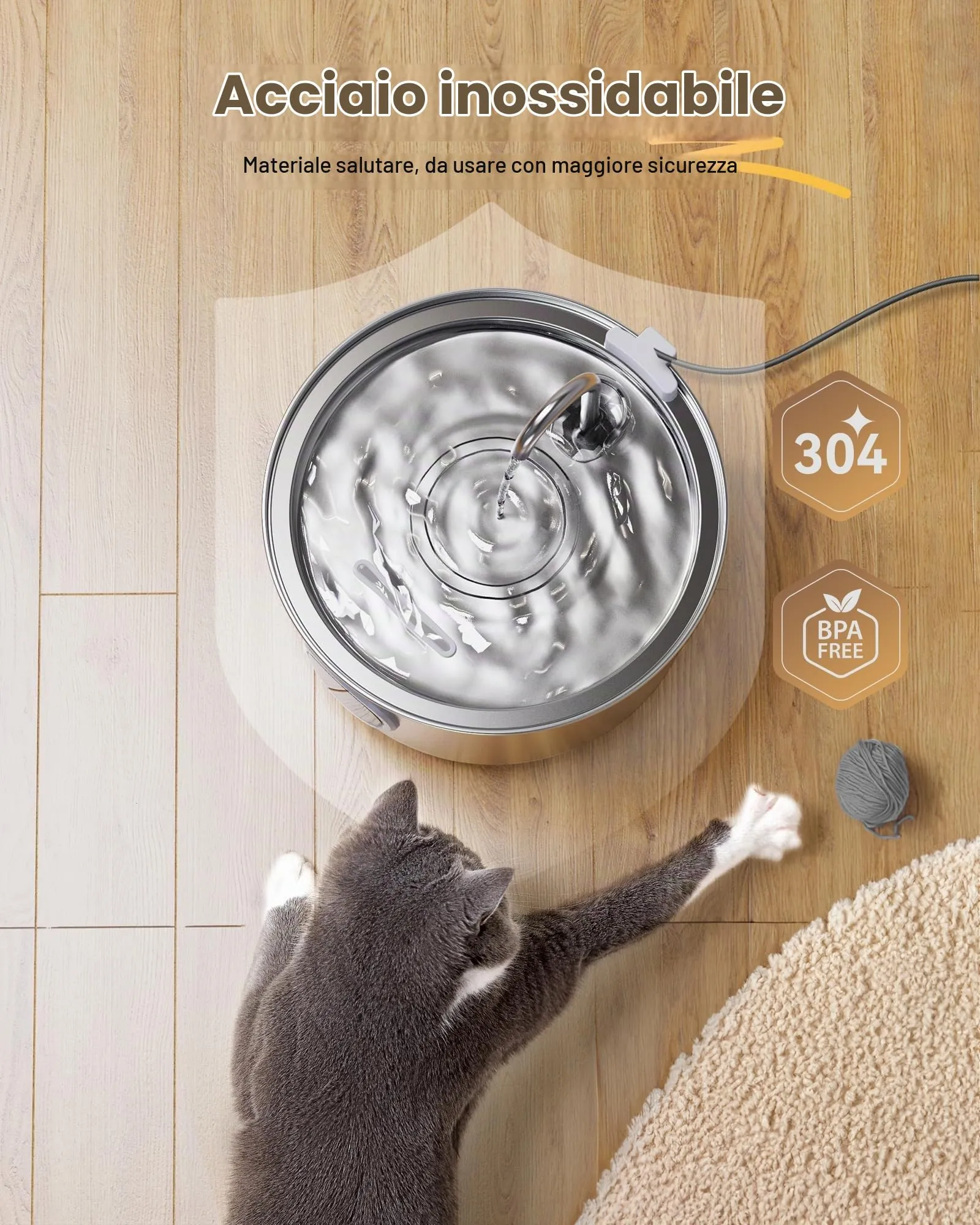 GIOTOHUN Fontana per Gatti in Acciaio Inossidabile 304, 3.2L, con 6 Filtri e 3 Spugne - immagine 4