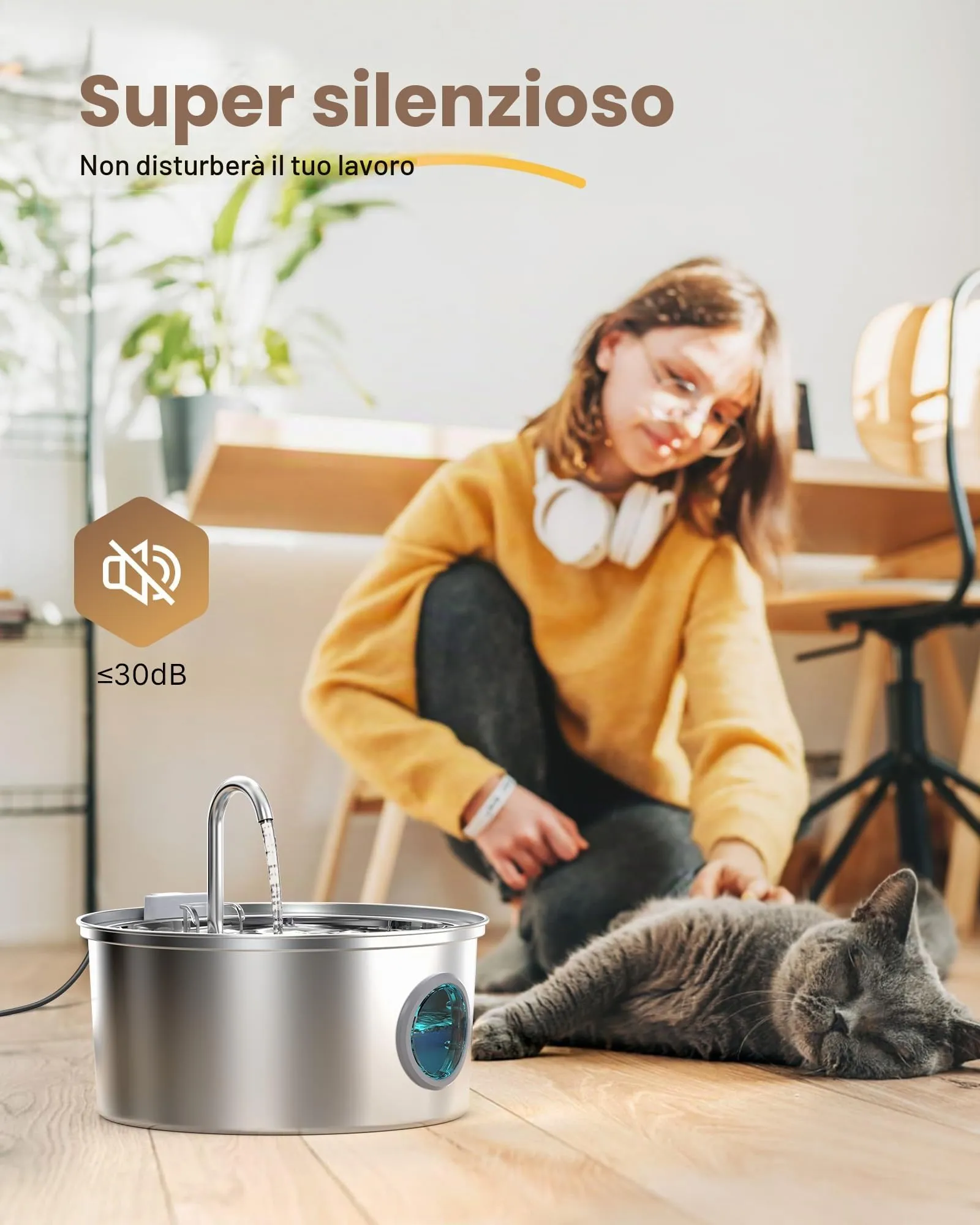 GIOTOHUN Fontana per Gatti in Acciaio Inossidabile 304, 3.2L, con 6 Filtri e 3 Spugne - immagine 5