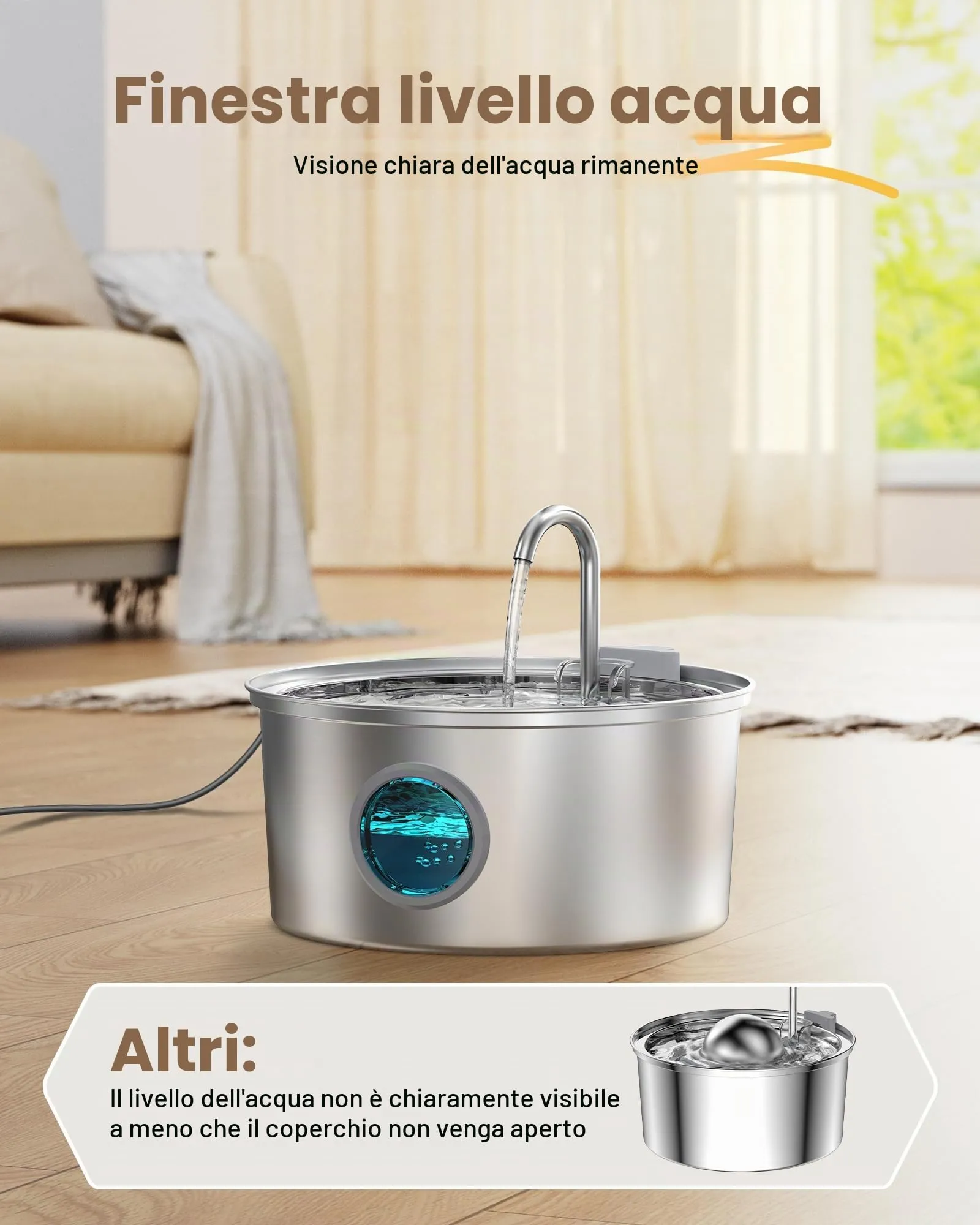 GIOTOHUN Fontana per Gatti in Acciaio Inossidabile 304, 3.2L, con 6 Filtri e 3 Spugne - immagine 6