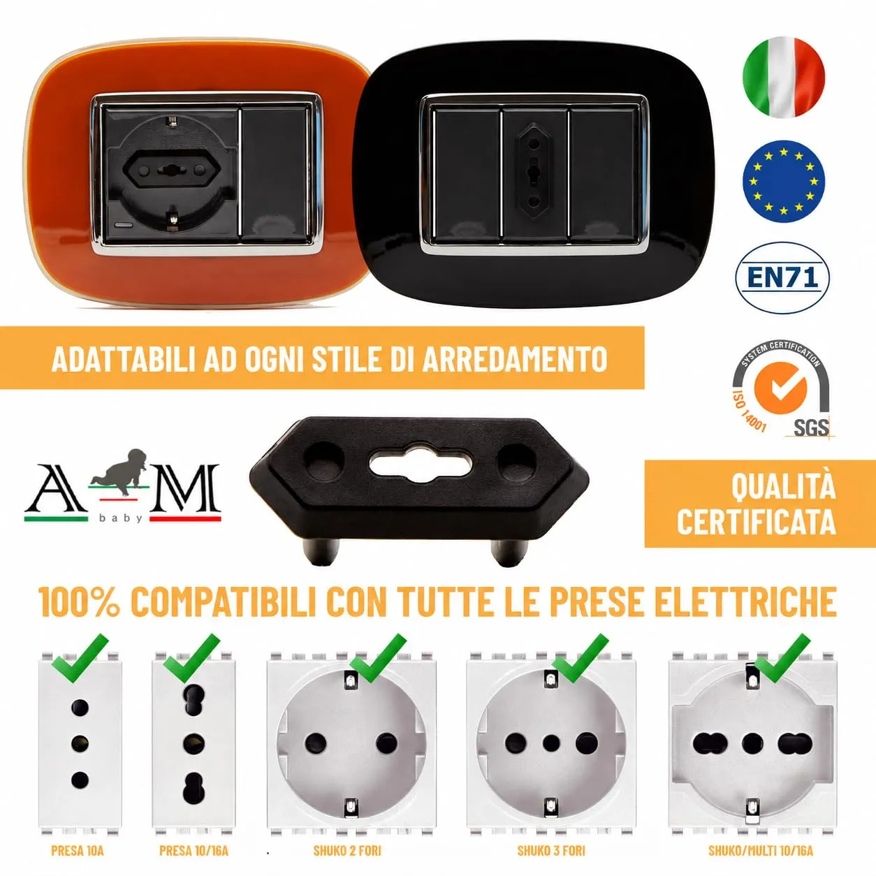 A&M Italia Copriprese per Bambini - 20 Copri Prese Elettriche in ABS Certificato EN-71 e 2 Chiavi - immagine 2