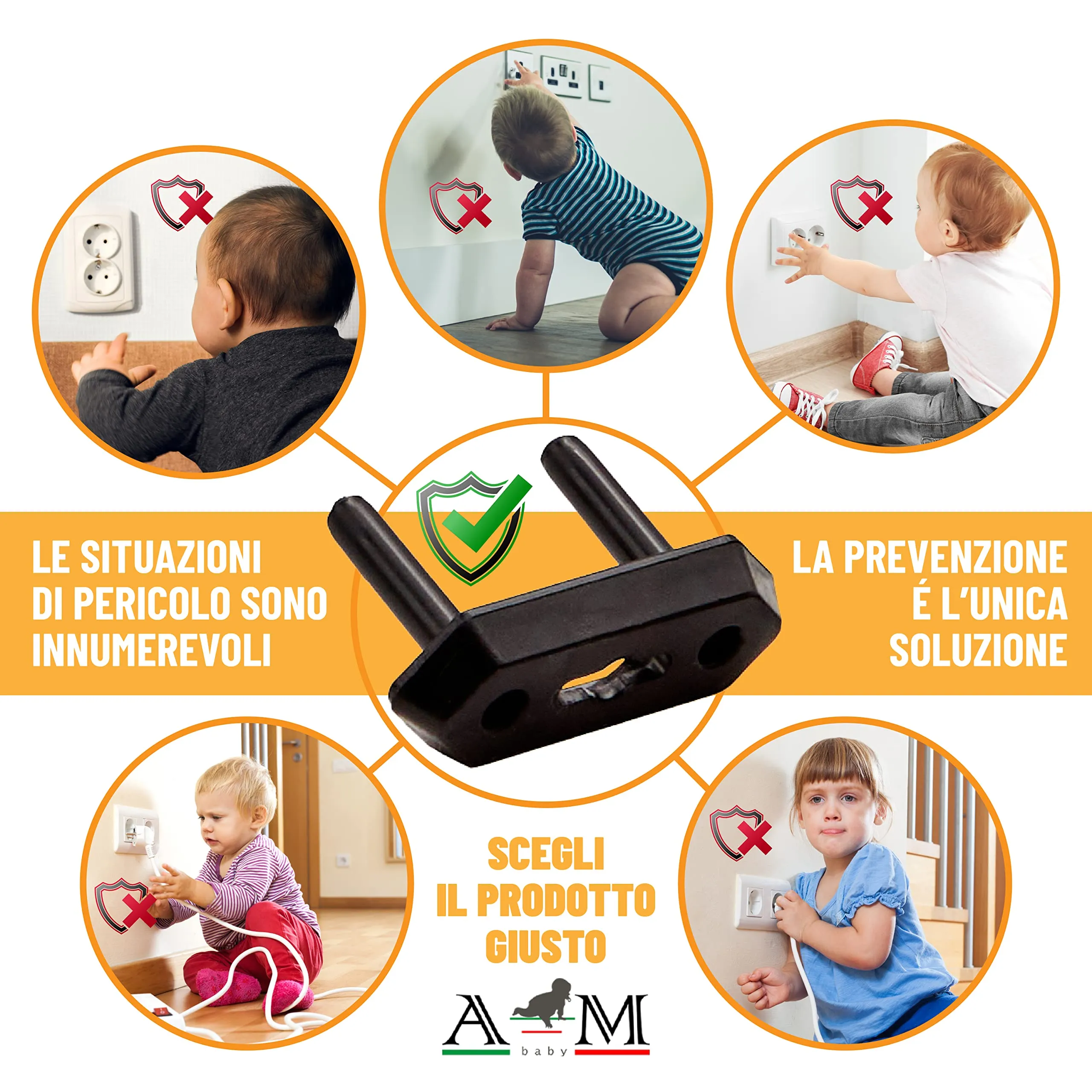 A&M Italia Copriprese per Bambini - 20 Copri Prese Elettriche in ABS Certificato EN-71 e 2 Chiavi - immagine 5