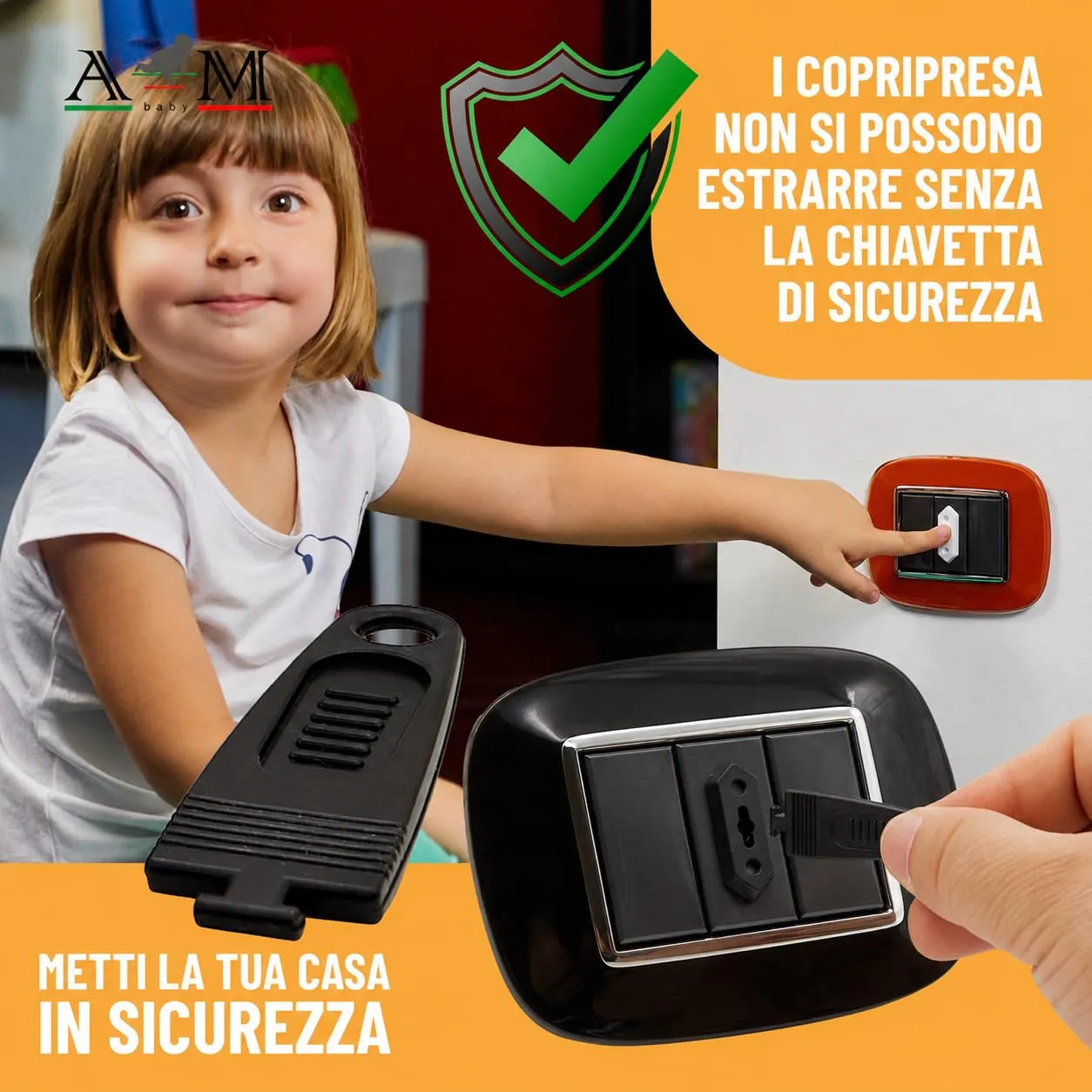 A&M Italia Copriprese per Bambini - 20 Copri Prese Elettriche in ABS Certificato EN-71 e 2 Chiavi - immagine 6