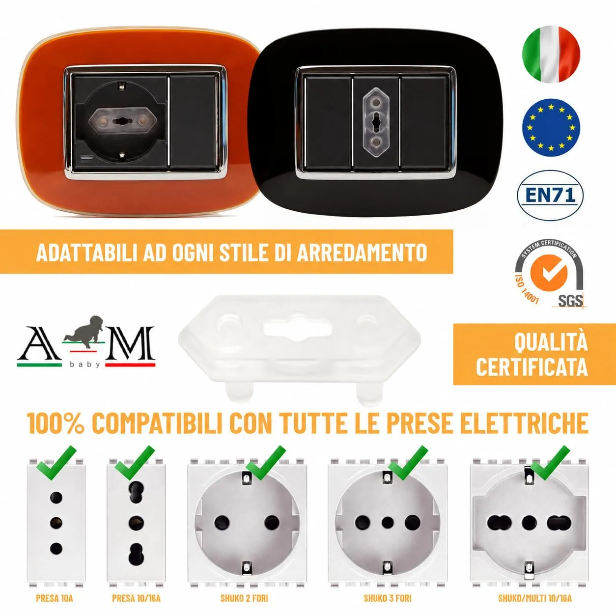 A&M Italia Copriprese per Bambini, 20 Pezzi in ABS Certificato EN-71 con 2 Chiavi (Trasparente) - immagine 3