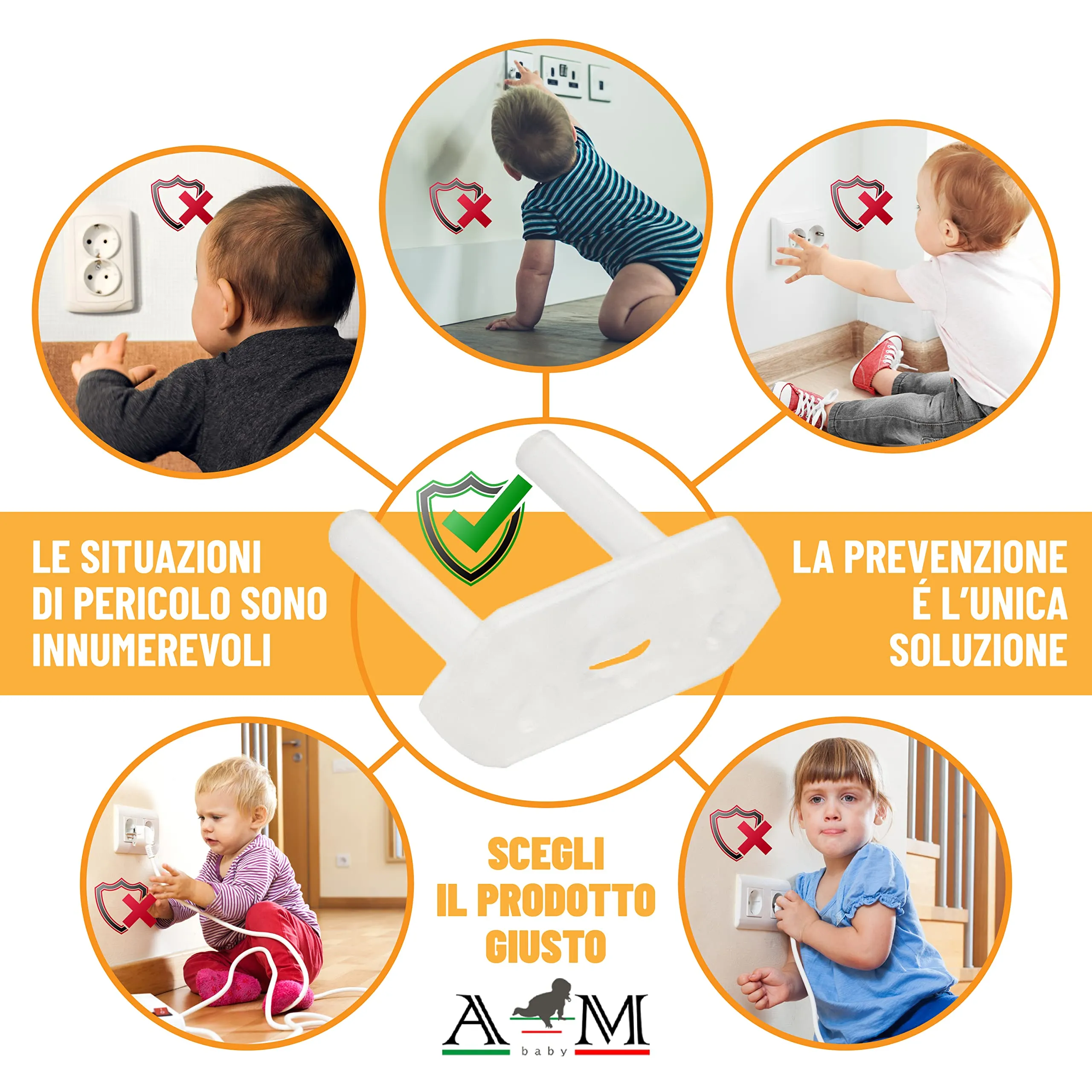 A&M Italia Copriprese per Bambini, 20 Pezzi in ABS Certificato EN-71 con 2 Chiavi (Trasparente) - immagine 4