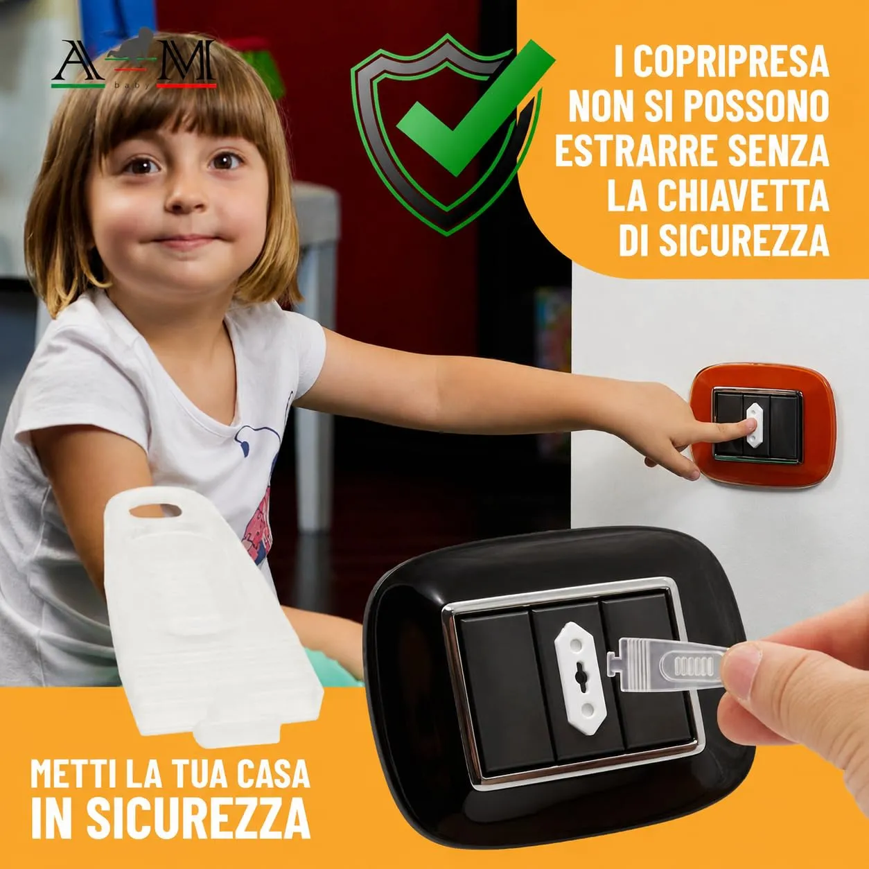 A&M Italia Copriprese per Bambini, 20 Pezzi in ABS Certificato EN-71 con 2 Chiavi (Trasparente) - immagine 6