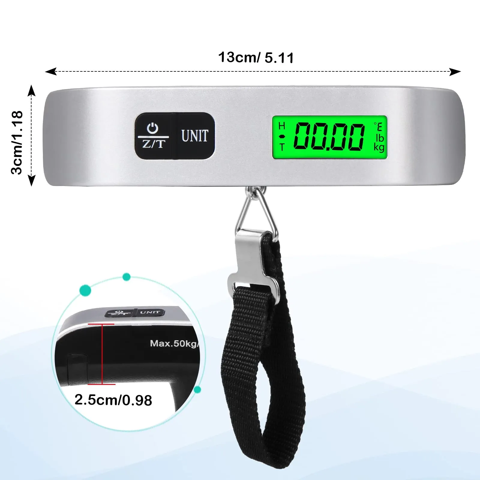 Blendura Bilancia Valigia Digitale Portatile, 50 kg / 110 lb, Grigio - immagine 7