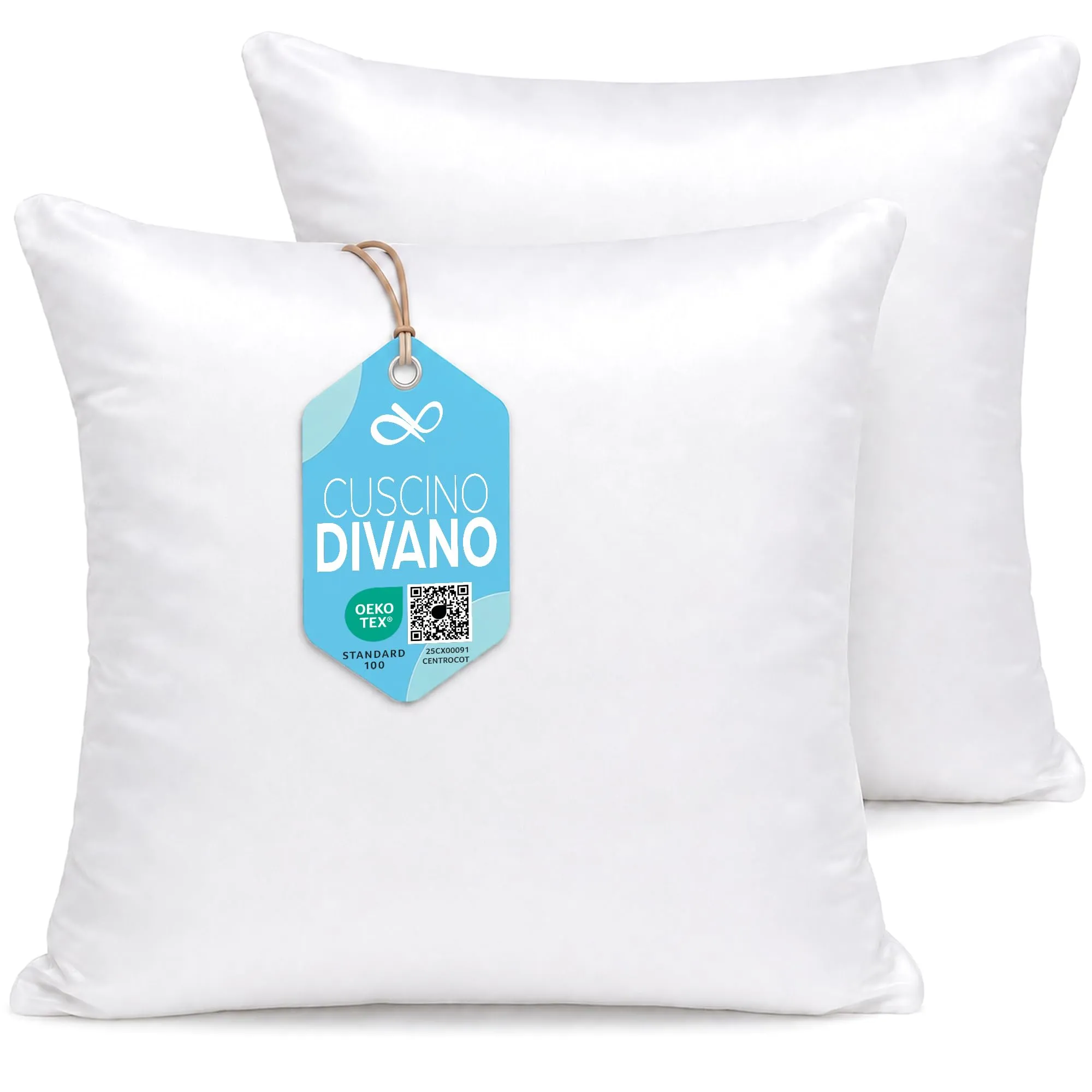 Flowen Imbottitura Cuscini per Divano e Letto, 60x60, 2 pezzi, Poliestere Bianco, Anallergici e Antiacaro - immagine 1