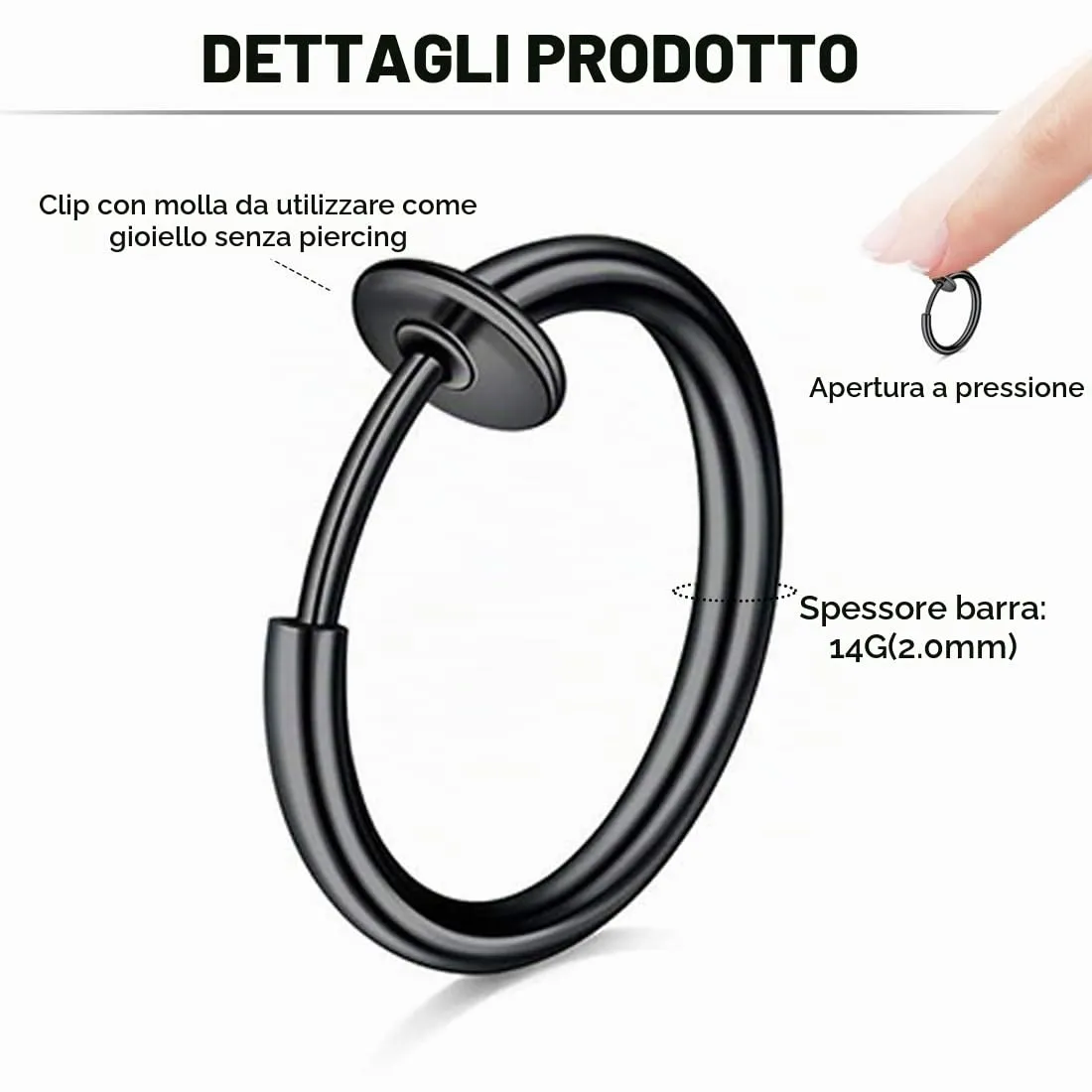 WKRTDY Orecchini Clip Magnetici in Acciaio Inossidabile Senza Buco, Set da 4 Paia, 8 mm e 10 mm, Nero e Argento - immagine 2