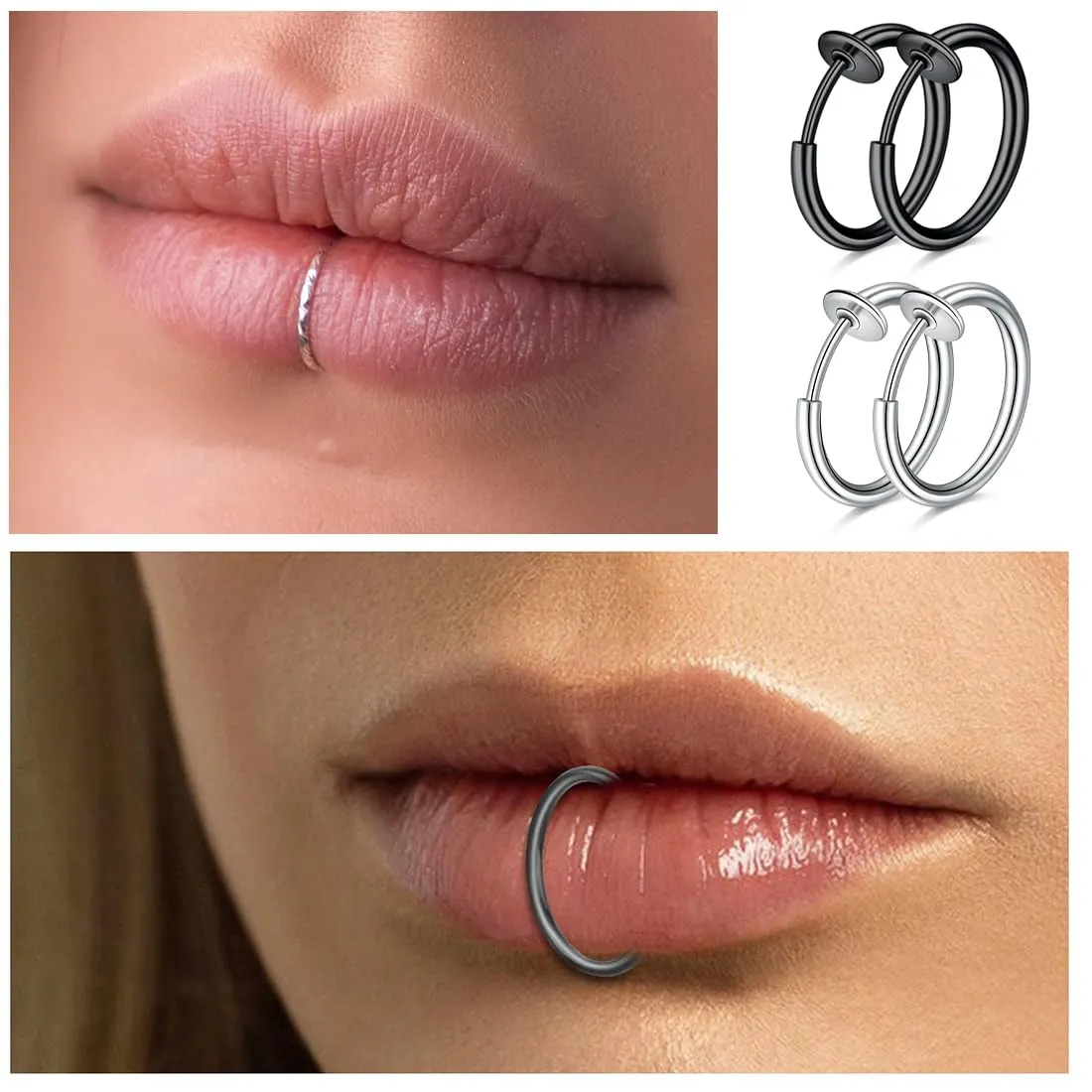 WKRTDY Orecchini Clip Magnetici in Acciaio Inossidabile Senza Buco, Set da 4 Paia, 8 mm e 10 mm, Nero e Argento - immagine 3