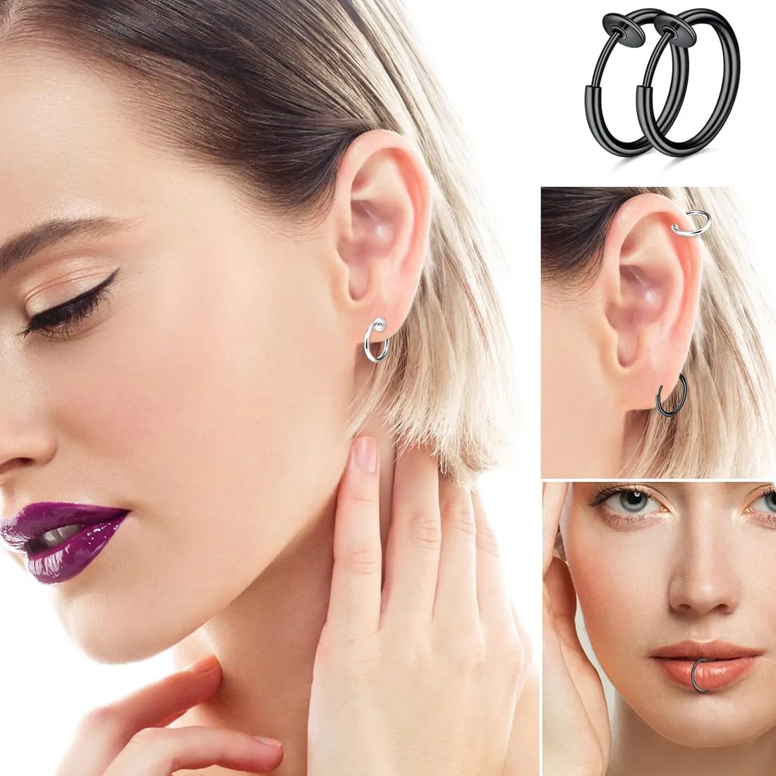 WKRTDY Orecchini Clip Magnetici in Acciaio Inossidabile Senza Buco, Set da 4 Paia, 8 mm e 10 mm, Nero e Argento - immagine 5