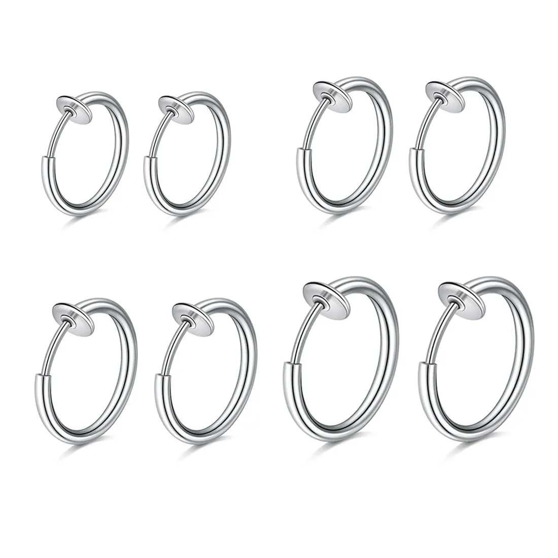 WKRTDY Set 4 Paia Orecchini Clip in Acciaio Inossidabile Argento, Ear Cuff Non Piercing 8mm 10mm 12mm 14mm - immagine 1