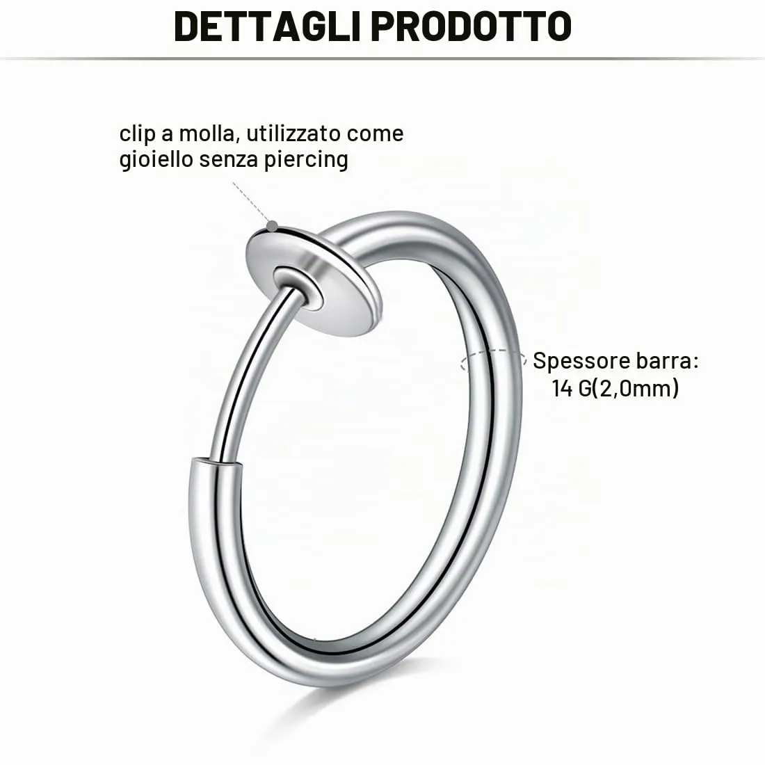 WKRTDY Set 4 Paia Orecchini Clip in Acciaio Inossidabile Argento, Ear Cuff Non Piercing 8mm 10mm 12mm 14mm - immagine 2