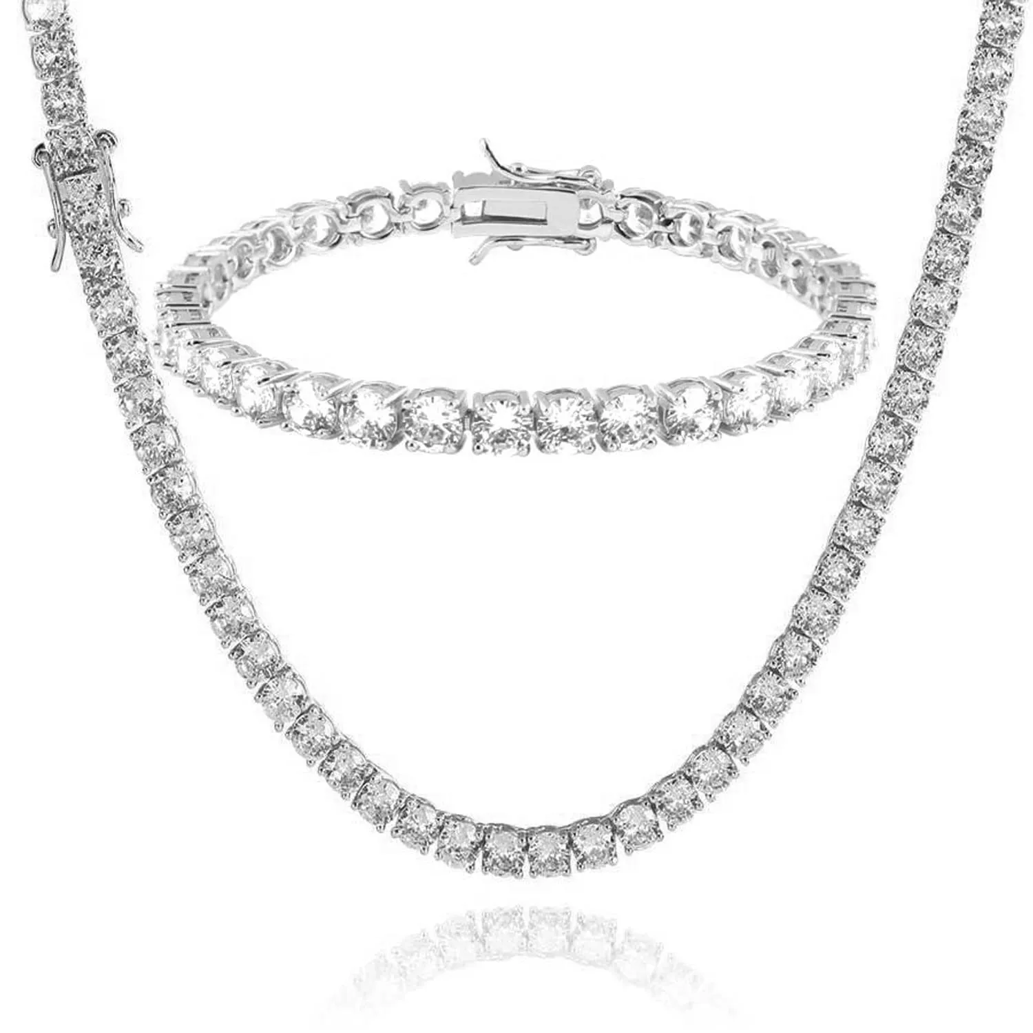 Putouzip Set Gioielli Tennis da Uomo, Collana e Bracciale in Oro 18 Carati, 3/4/5mm, Zirconia Cubica, 18inch - immagine 1