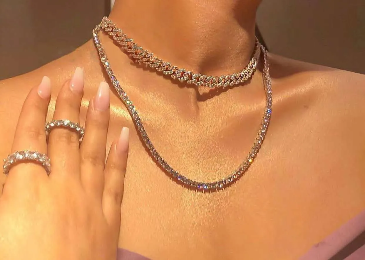 Putouzip Set Gioielli Tennis da Uomo, Collana e Bracciale in Oro 18 Carati, 3/4/5mm, Zirconia Cubica, 18inch - immagine 4