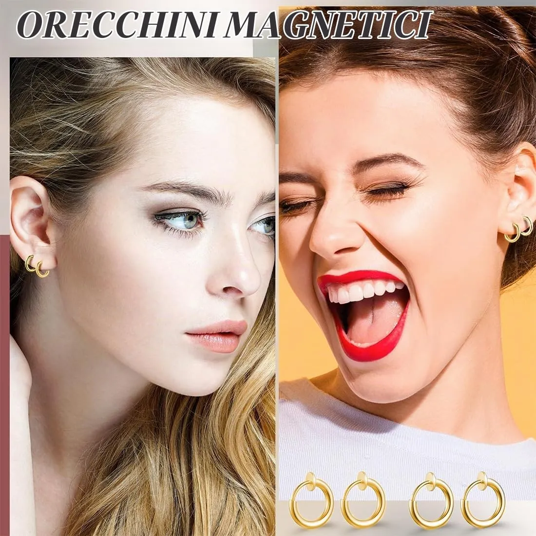 WKRTDY Orecchini finti senza buco in acciaio inossidabile, 4 paia, oro - immagine 5