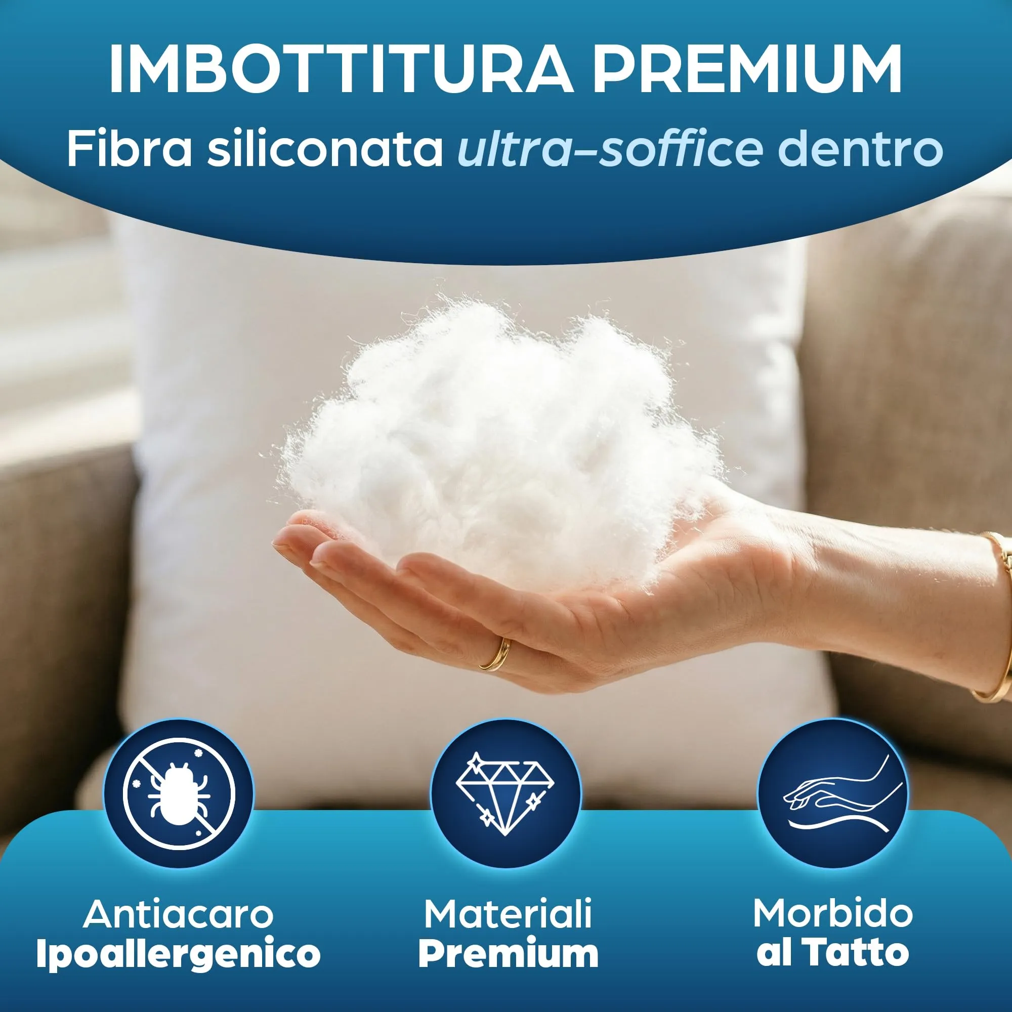 Flowen Imbottitura Cuscini Interni 35x35, 4 Pezzi, Poliestere Bianco, Anallergici e Antiacaro - immagine 4