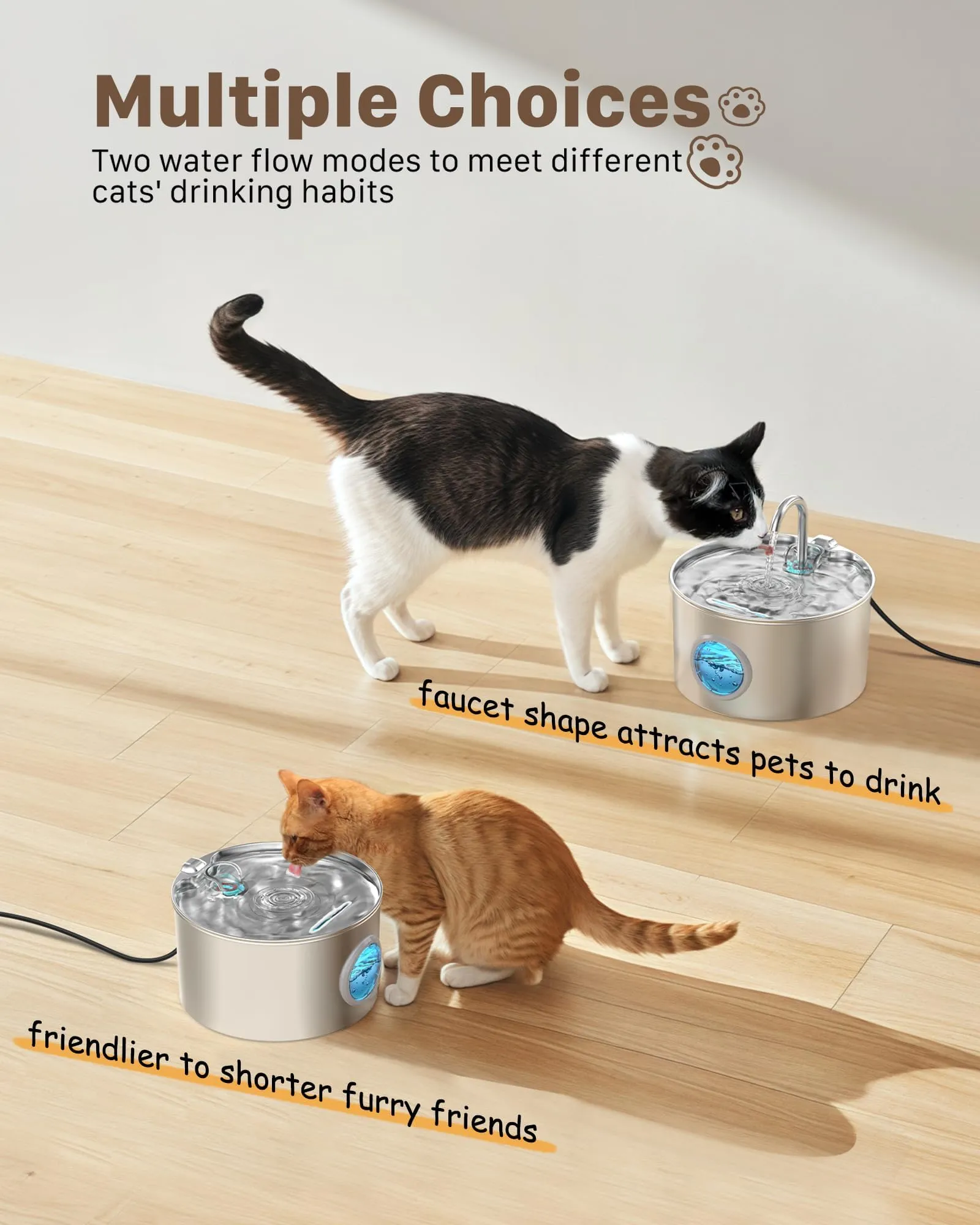 GIOTOHUN Fontanella per Gatti in Acciaio Inossidabile, 2.2L - immagine 5