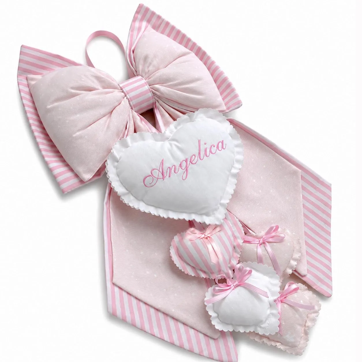 ZAIRISE Fiocco Nascita Personalizzato con Nome Ricamato, 100% Cotone, Made in Italy, Pois Piccolo – Righe Rosa - immagine 2