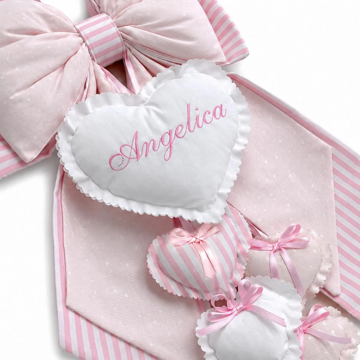 ZAIRISE Fiocco Nascita Personalizzato con Nome Ricamato, 100% Cotone, Made in Italy, Pois Piccolo – Righe Rosa - immagine 3