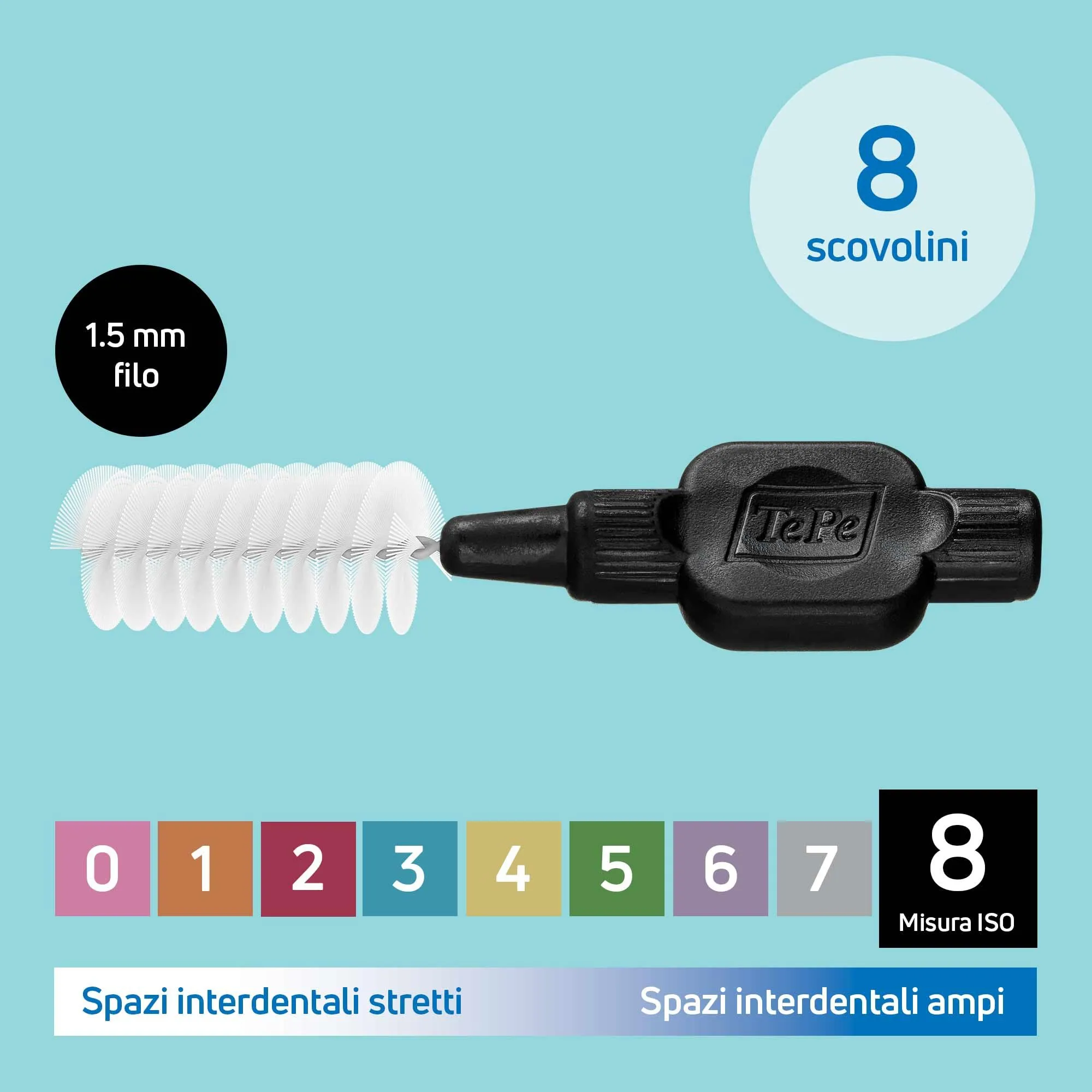TePe Original Scovolino Interdentale, Nero, 1.5mm (ISO 8), 8pz - immagine 3