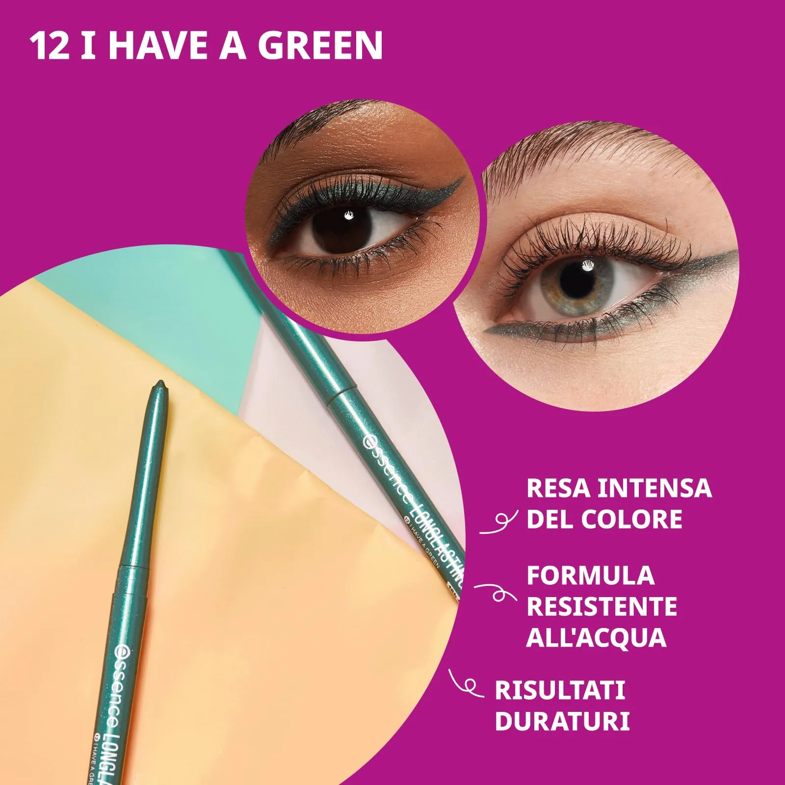 Essence AEB0B Matita occhi Lunga tenuta, Verde, 1 Pezzo - immagine 3