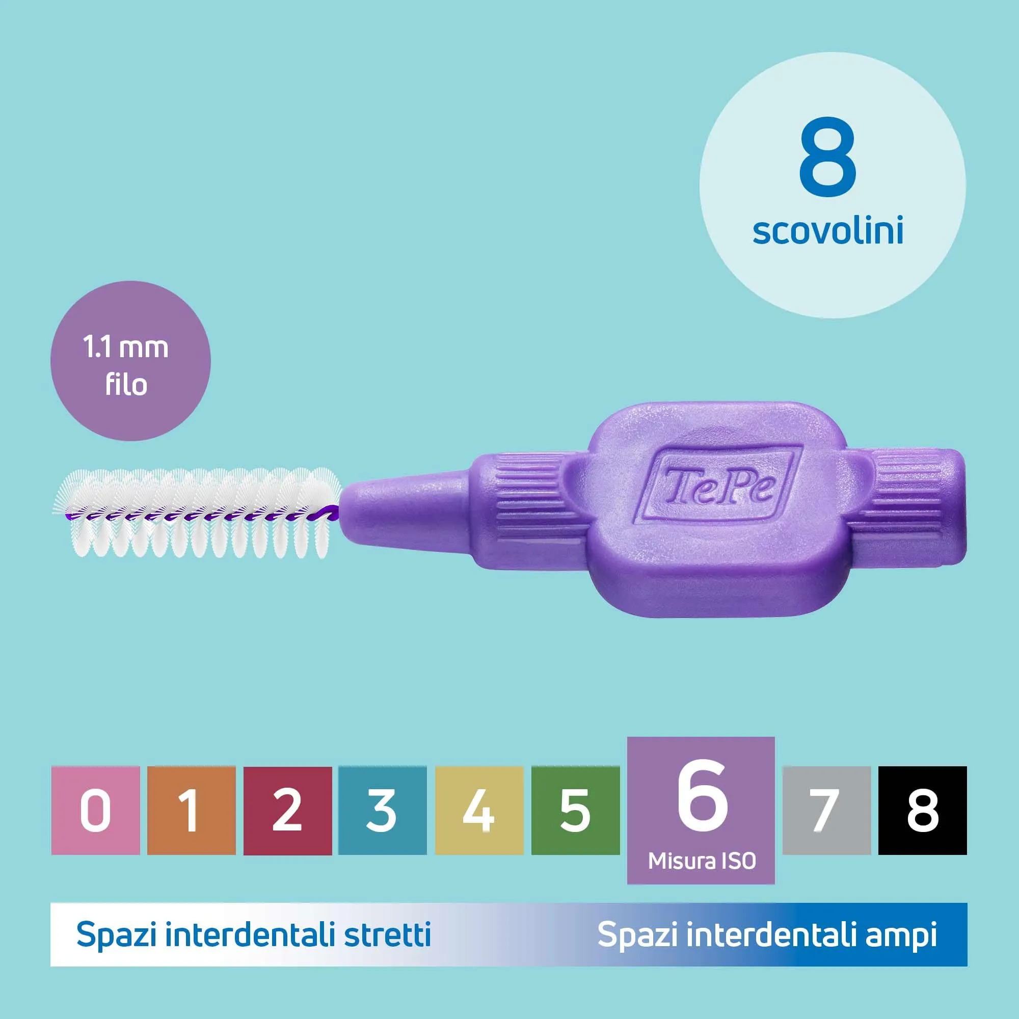 TePe Original Scovolini Interdentali, Viola, 1.1mm/ISO 6, 8 pezzi - immagine 3