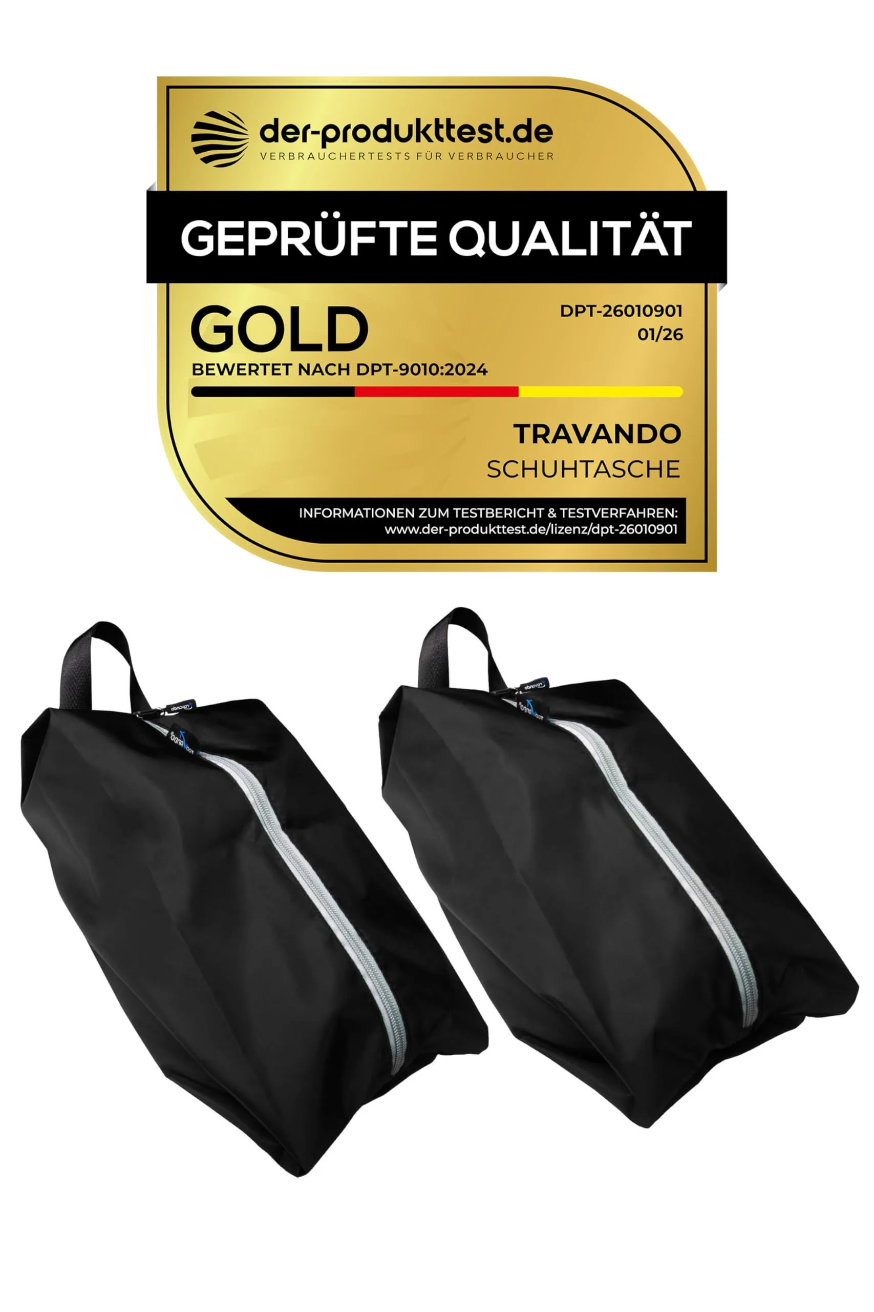 TRAVANDO Set da 2 sacchetti porta scarpe impermeabili (Nero) - immagine 1