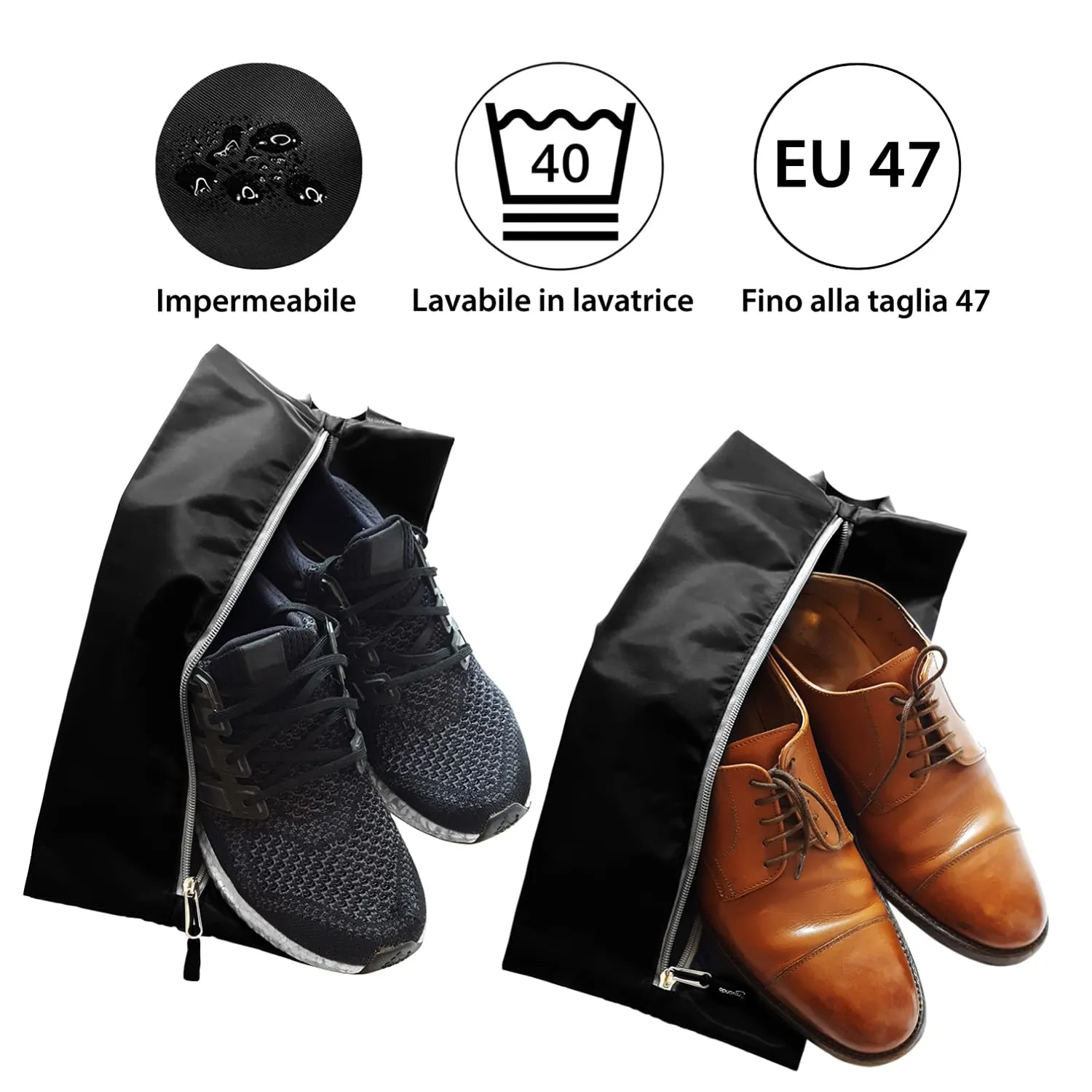TRAVANDO Set da 2 sacchetti porta scarpe impermeabili (Nero) - immagine 2
