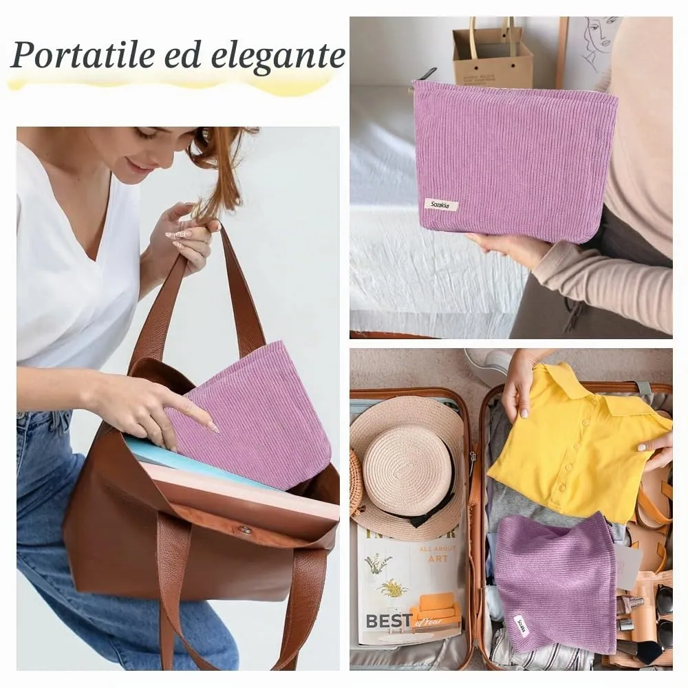 HMCEY Pochette in Tela per Cosmetici e Trucchi con Cerniera - Rosa Brillante - immagine 3