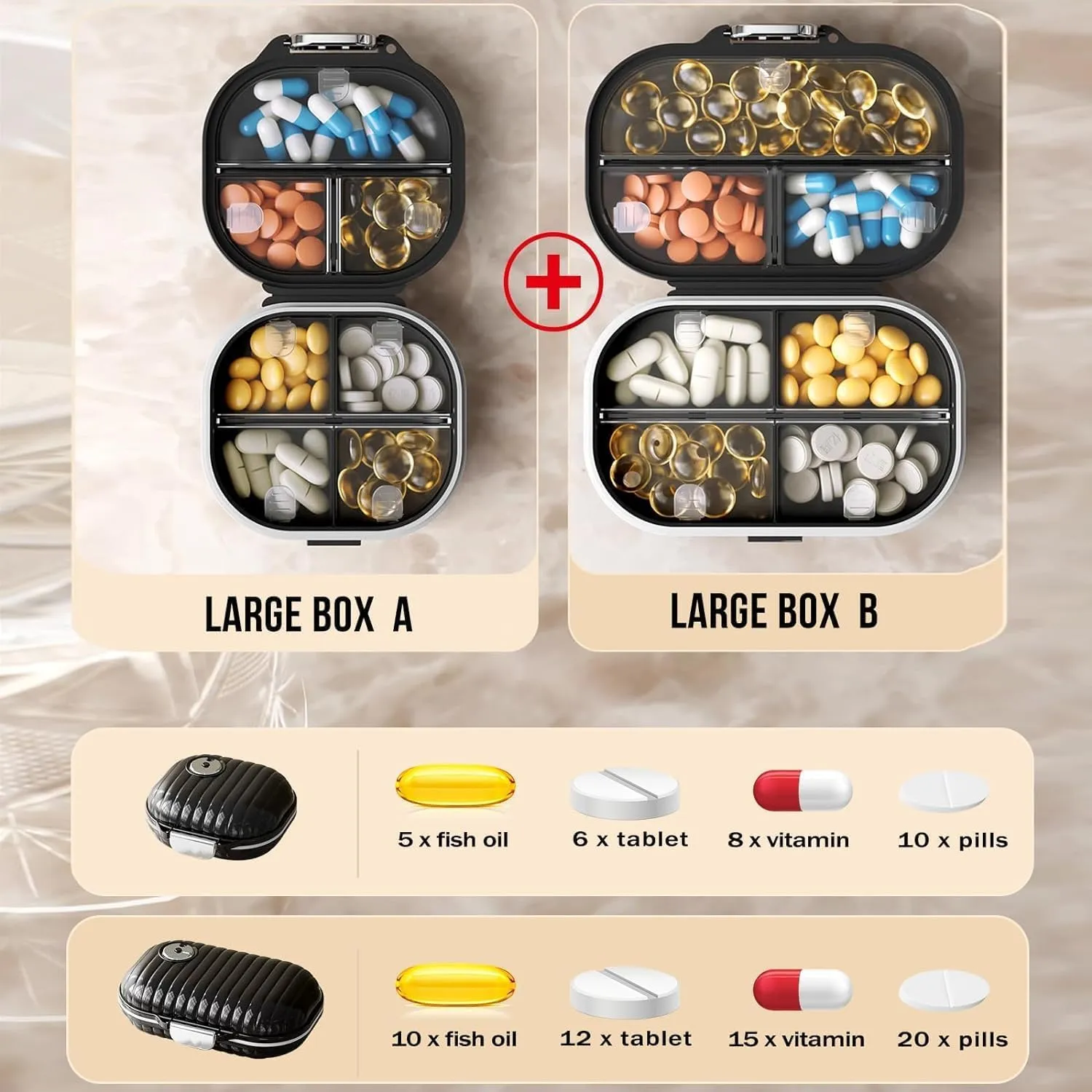 Ptyism Pillulier Portable Voyage Set (Grand + Petit) - Boite Médicaments 7 Compartiments - immagine 2