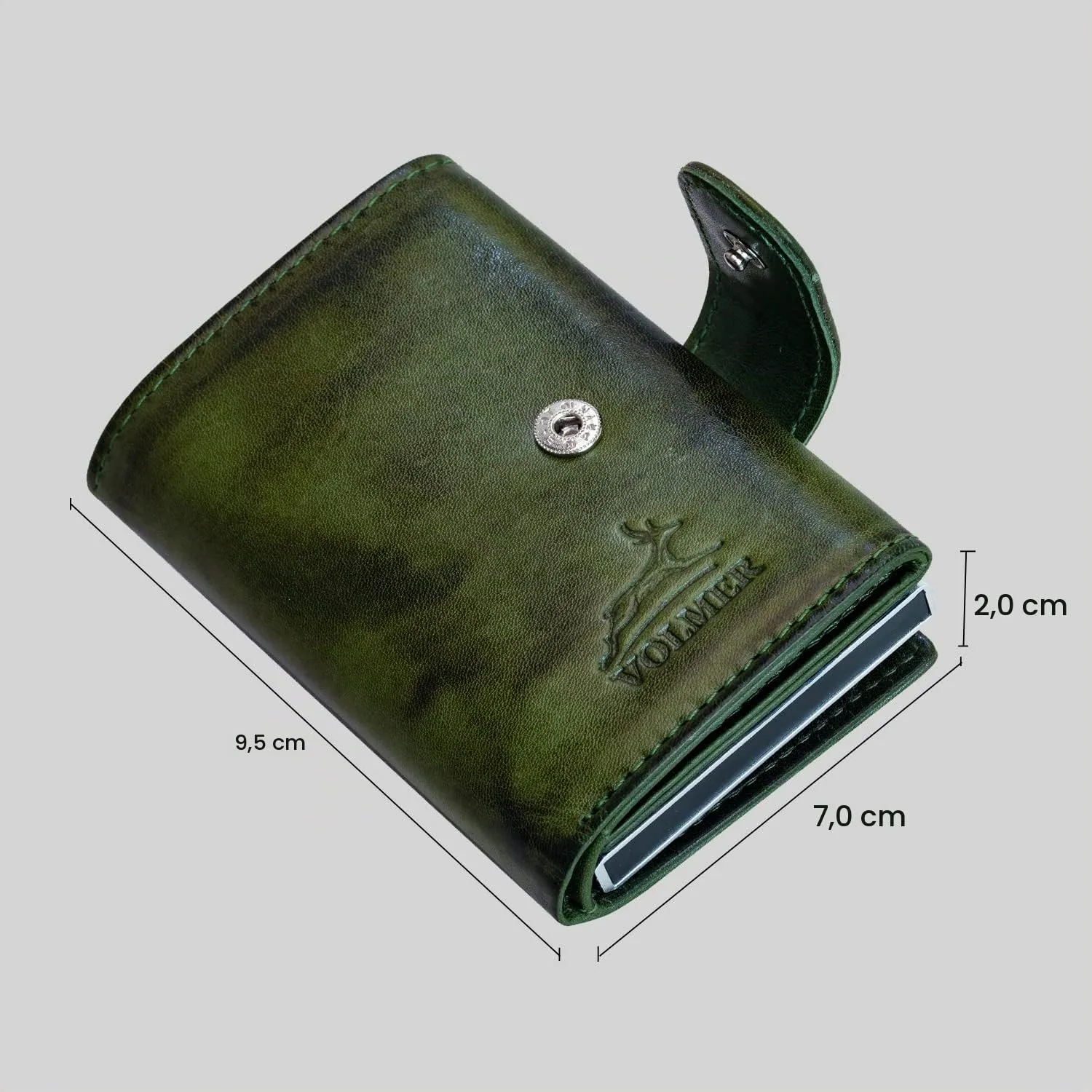 Fa.Volmer Portacarte Pop-Up in Vera Pelle con Tasca per Monete, Protezione RFID, VO31 Green - immagine 5