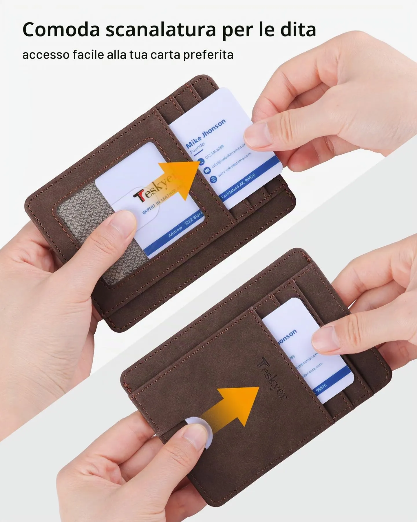 Teskyer Portafoglio Porta Carte di Credito Uomo Sottile RFID, Caffè - immagine 4