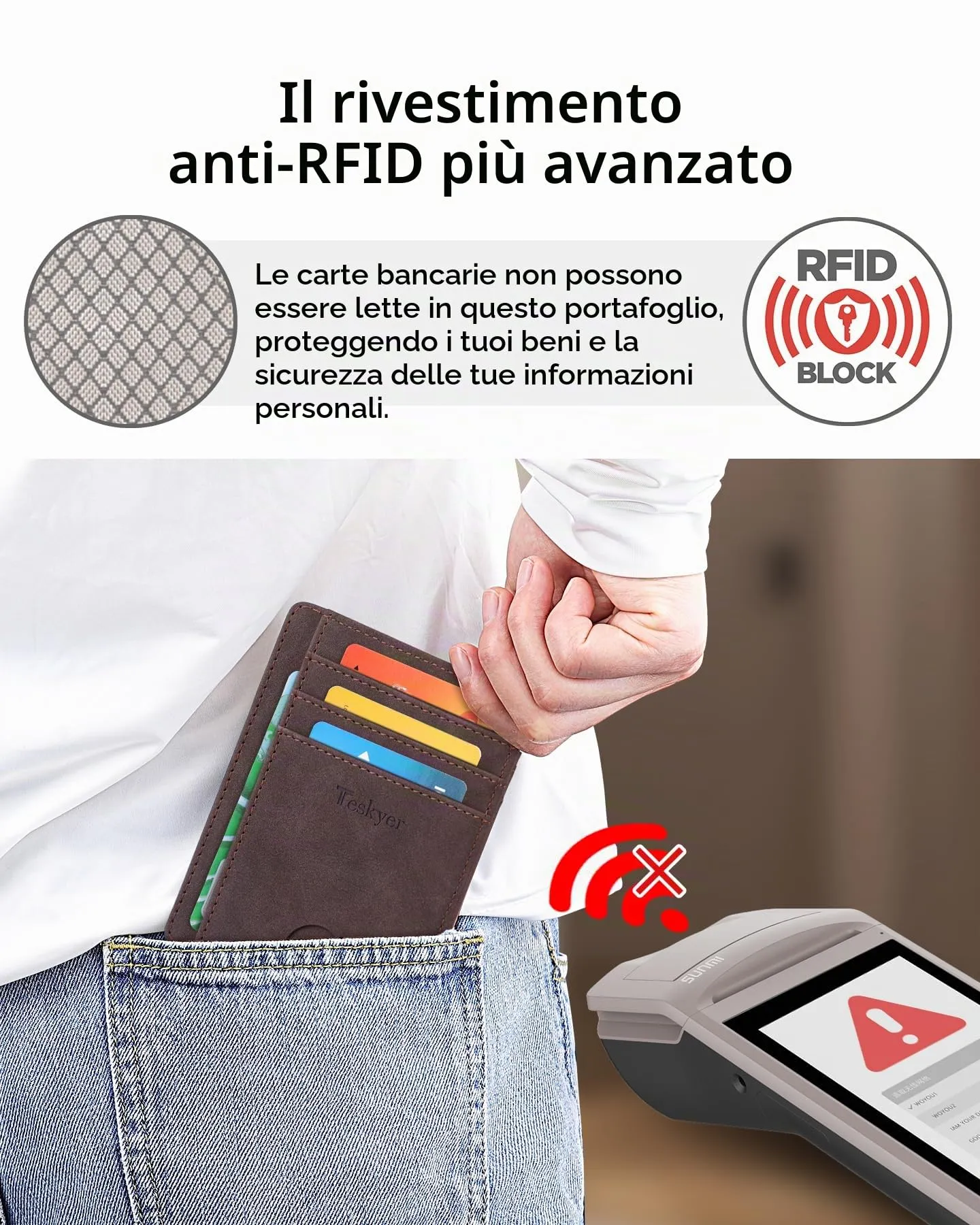 Teskyer Portafoglio Porta Carte di Credito Uomo Sottile RFID, Caffè - immagine 5