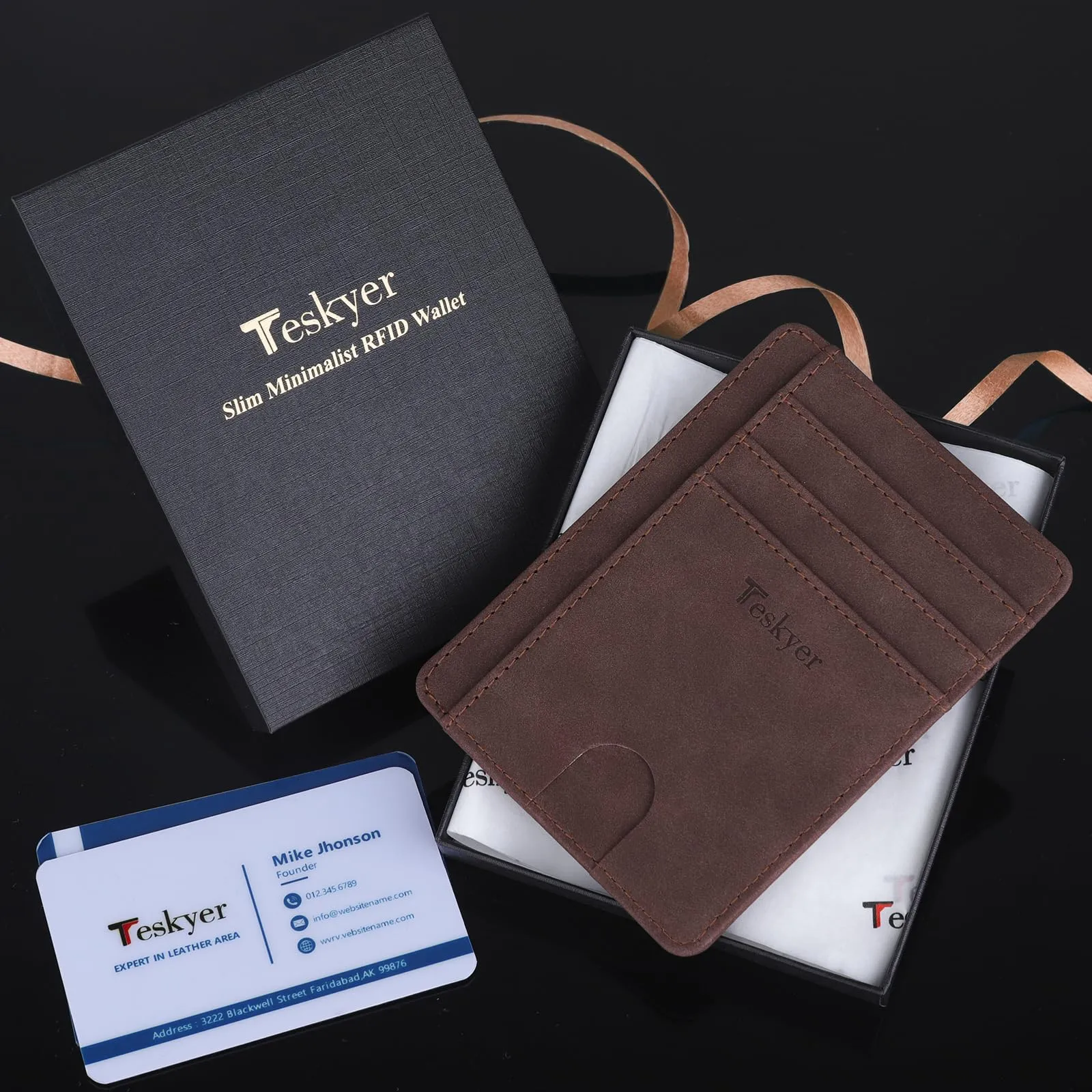 Teskyer Portafoglio Porta Carte di Credito Uomo Sottile RFID, Caffè - immagine 7