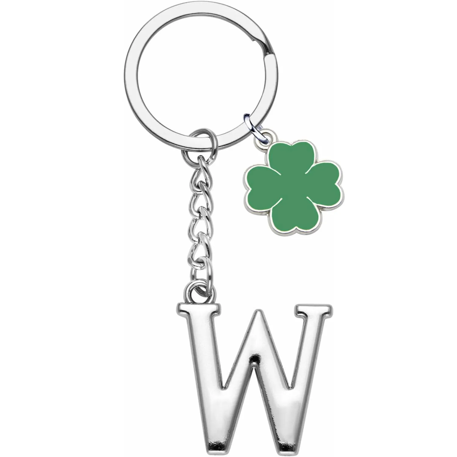 YJYJZX Portachiavi Lettera Iniziale con Ciondolo Quadrifoglio, Argento (W) - immagine 1