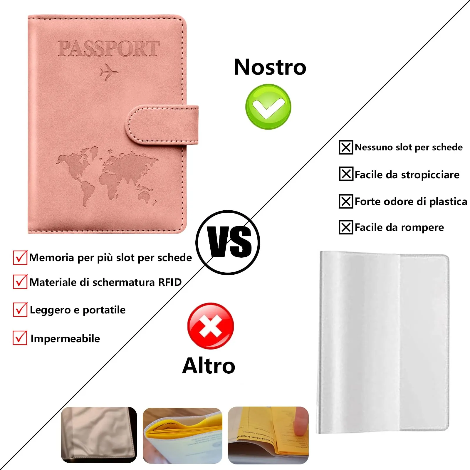 Toctax Porta Passaporto e Etichetta per Valigie RFID, Rosa - immagine 3