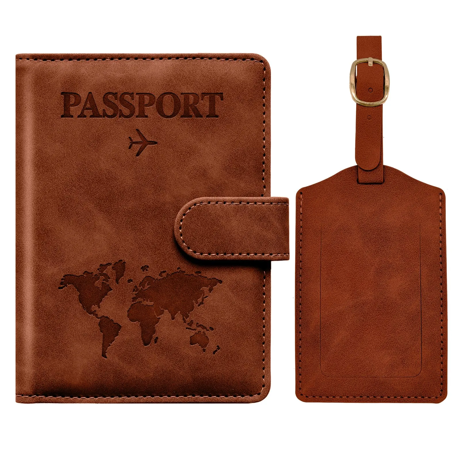 Toctax Porta Passaporto RFID e Etichetta per Bagaglio, Marrone - immagine 1