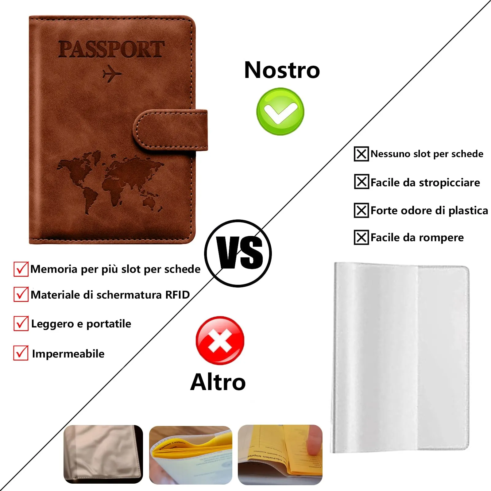 Toctax Porta Passaporto RFID e Etichetta per Bagaglio, Marrone - immagine 3