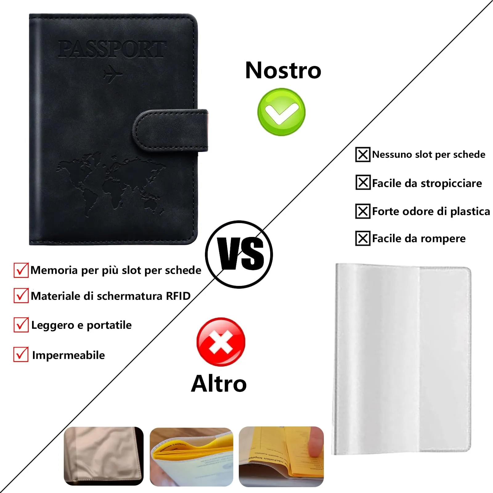Toctax Porta Passaporto RFID e Etichetta per Valigie, Nero - immagine 3