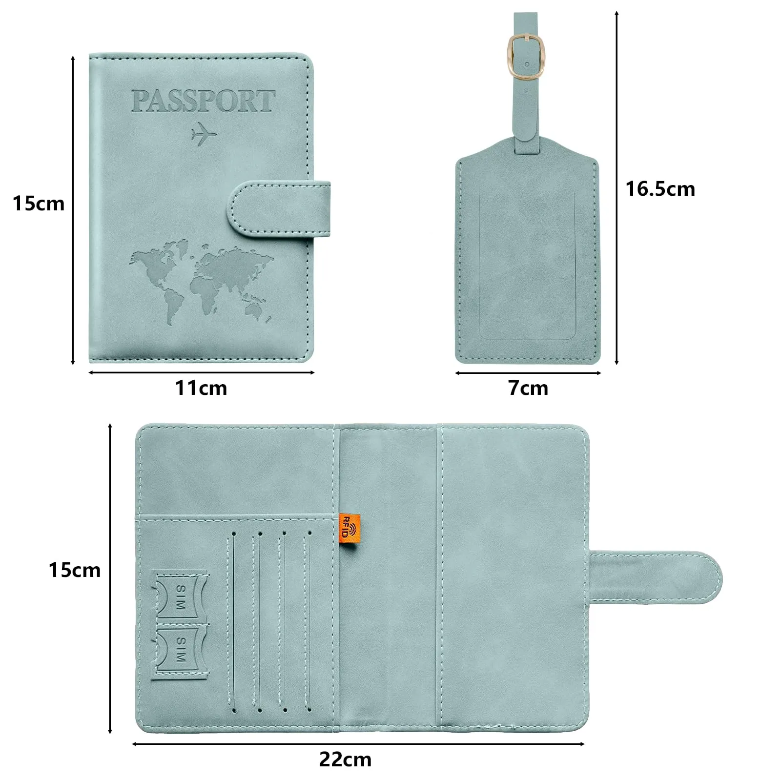 Toctax Porta Passaporto e Etichetta per Valigie, Custodia Passaporto RFID in Pelle PU (Azzurro Chiaro) - immagine 5